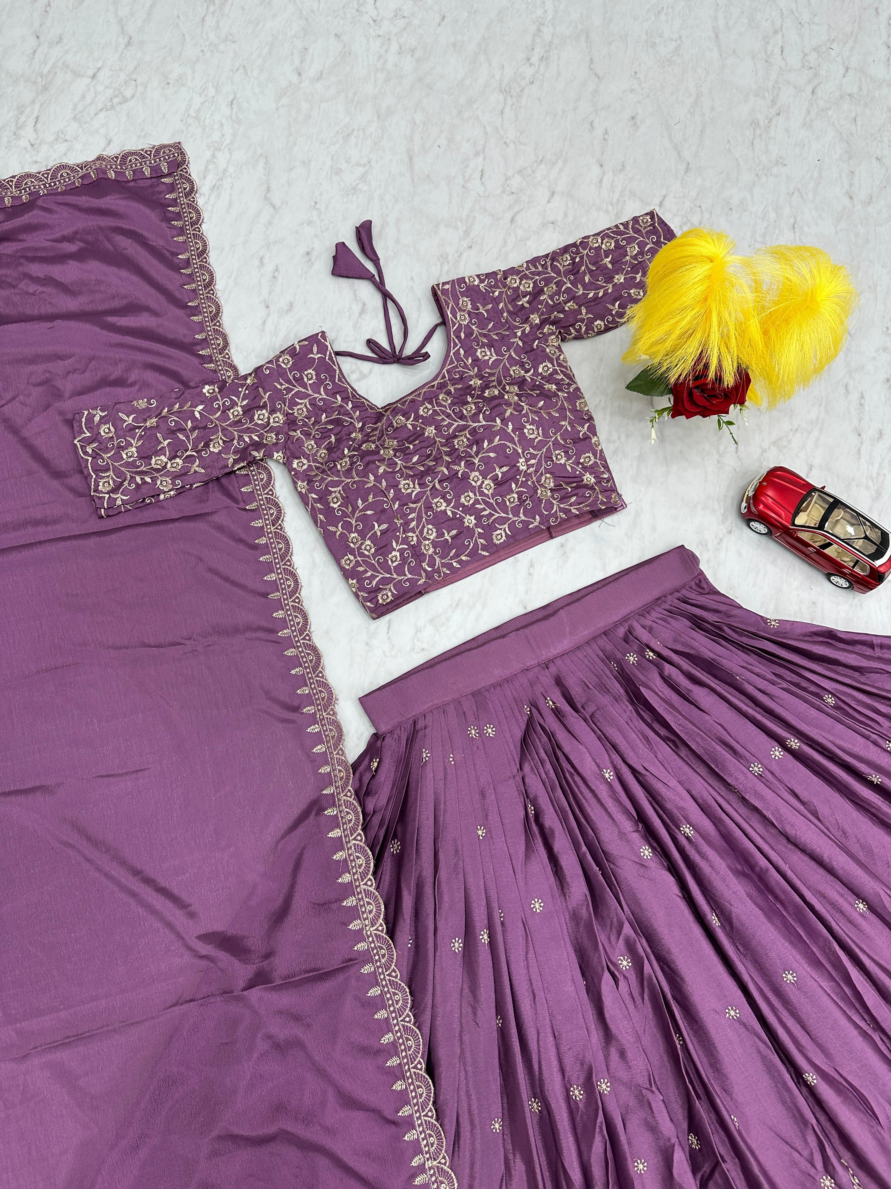 Chinon Silk Thread Embroidered Lehenga Choli