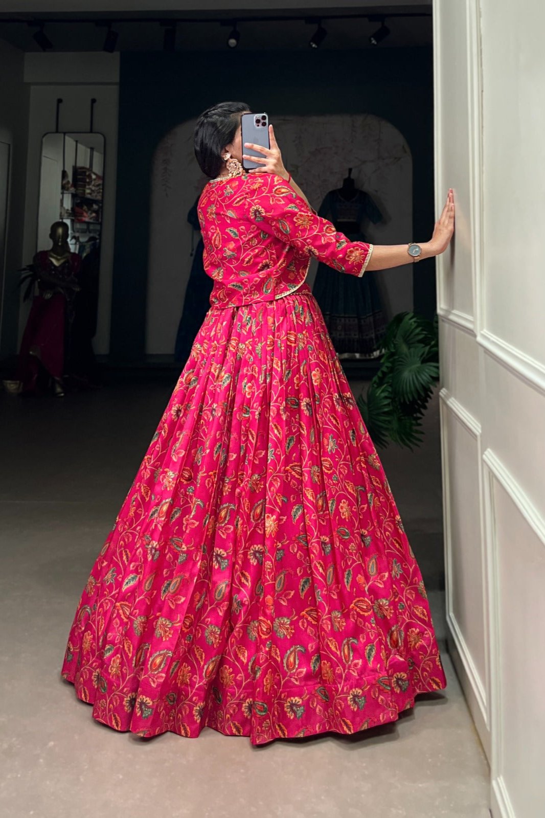 Scarlet Bloom Tussar Silk Floral Wedding Lehenga