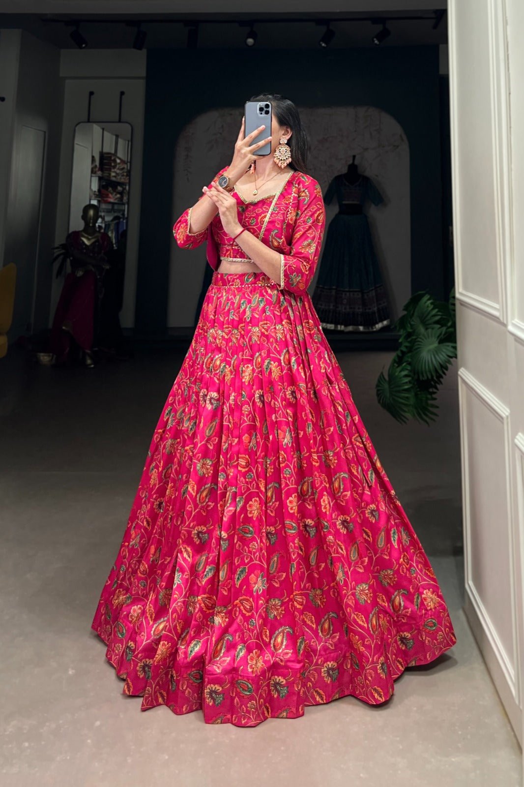 Scarlet Bloom Tussar Silk Floral Wedding Lehenga