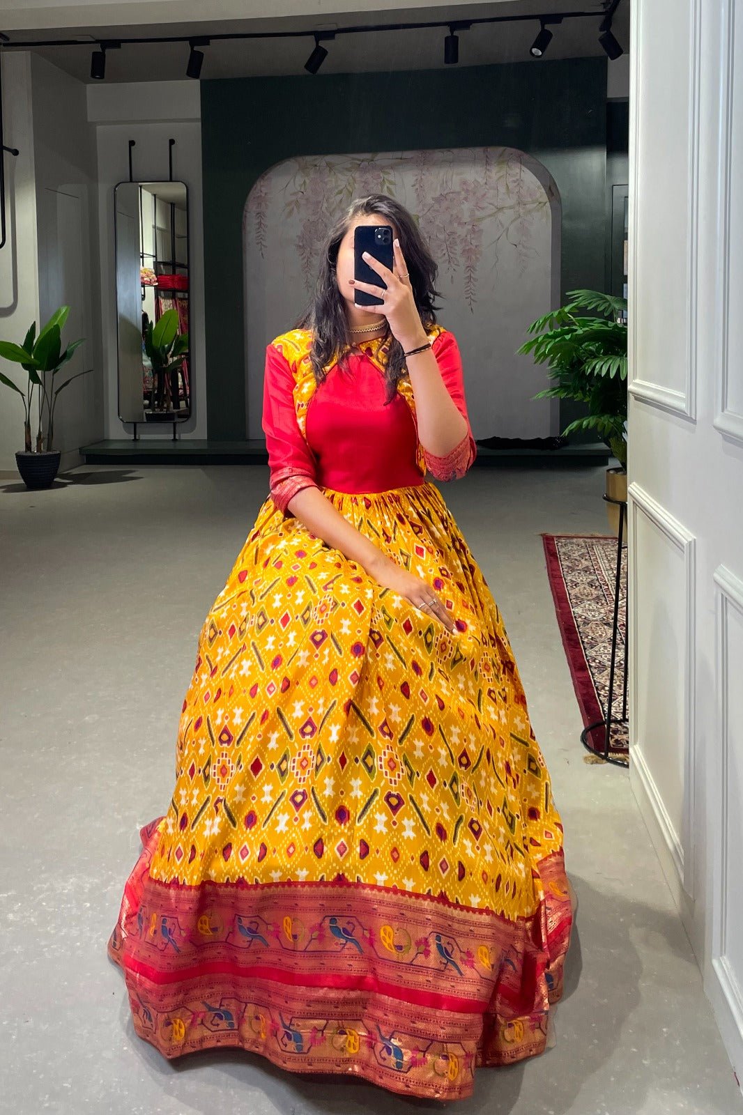 Chic Charm Orange Embroidered Gown Set