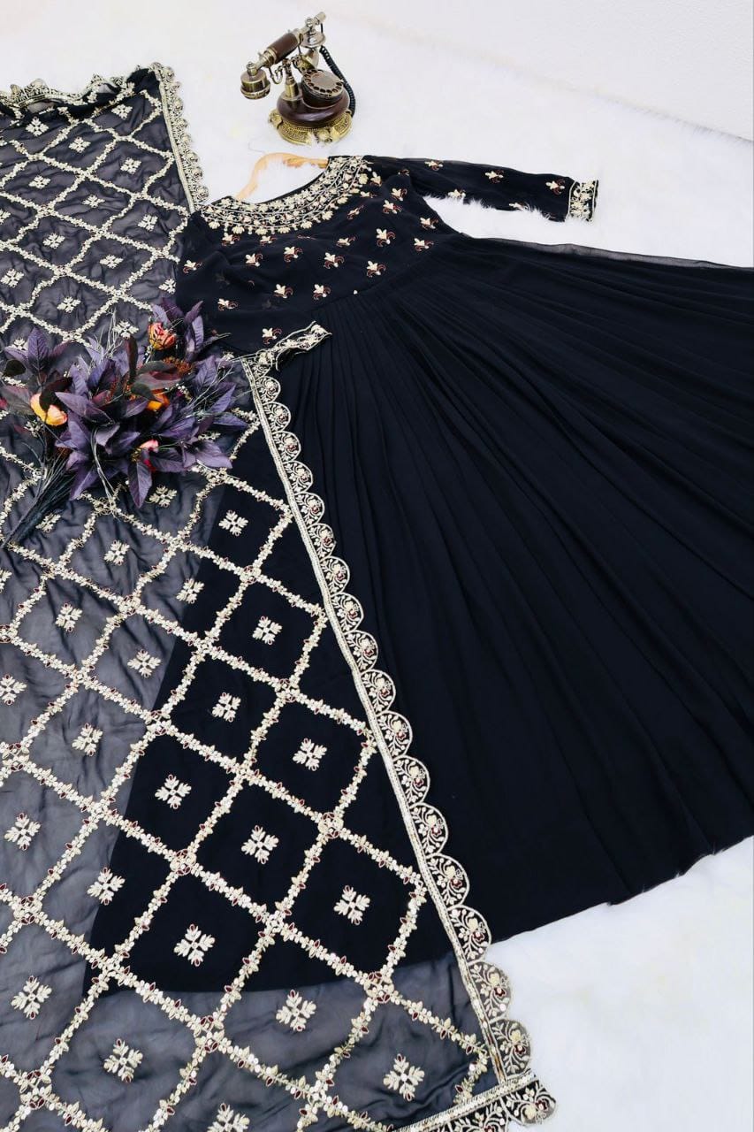 Midnight Luxe Georgette Sequins Embroidered Gown