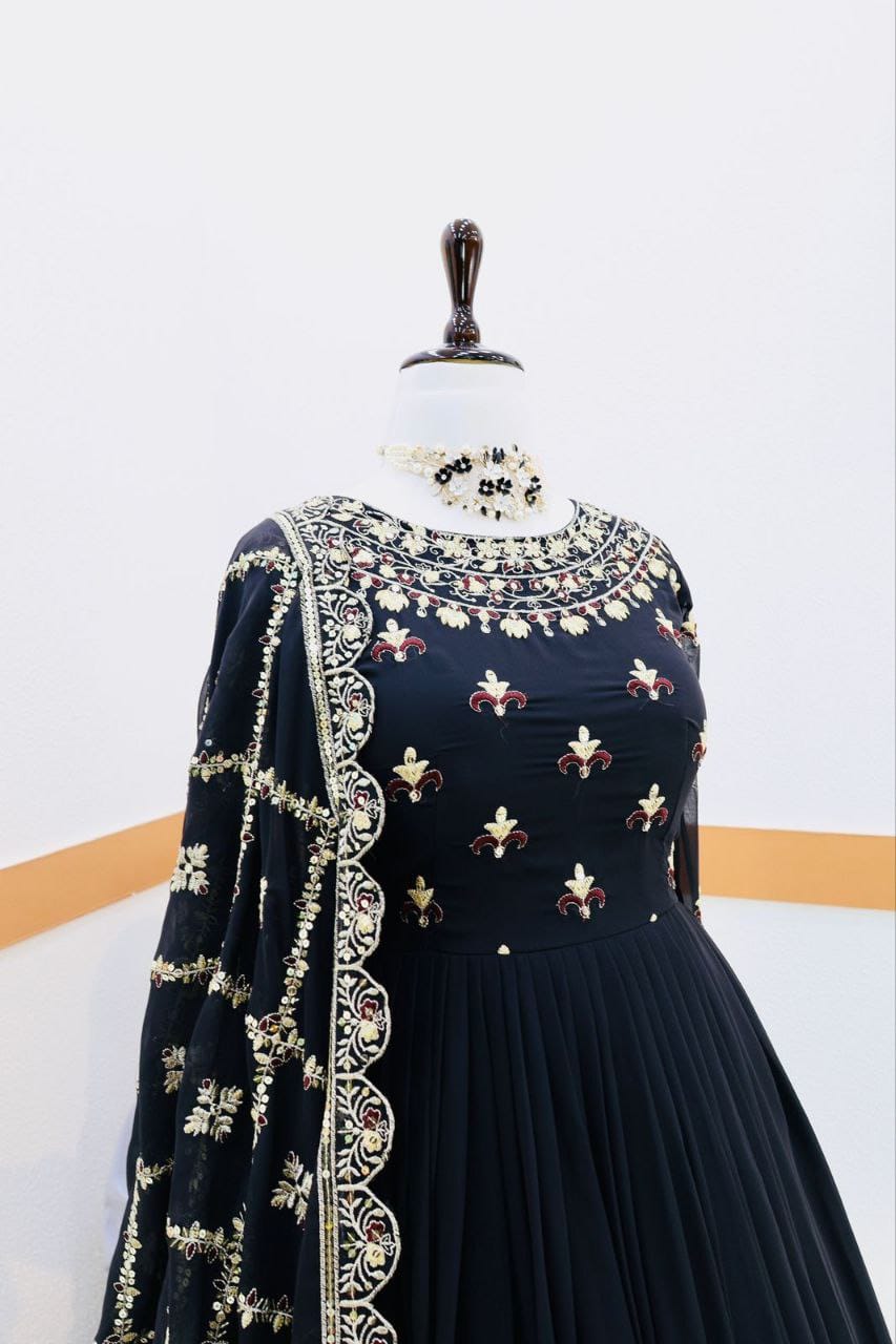Midnight Luxe Georgette Sequins Embroidered Gown
