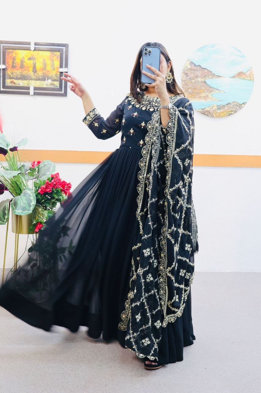 Midnight Luxe Georgette Sequins Embroidered Gown