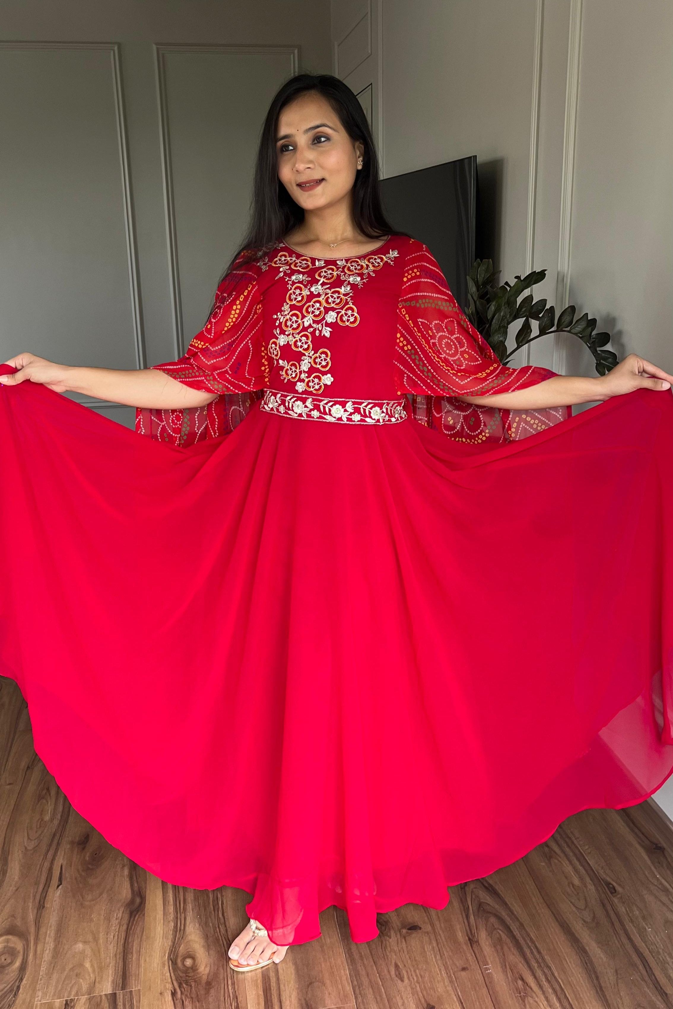 Elegance Bandhej Long Gown