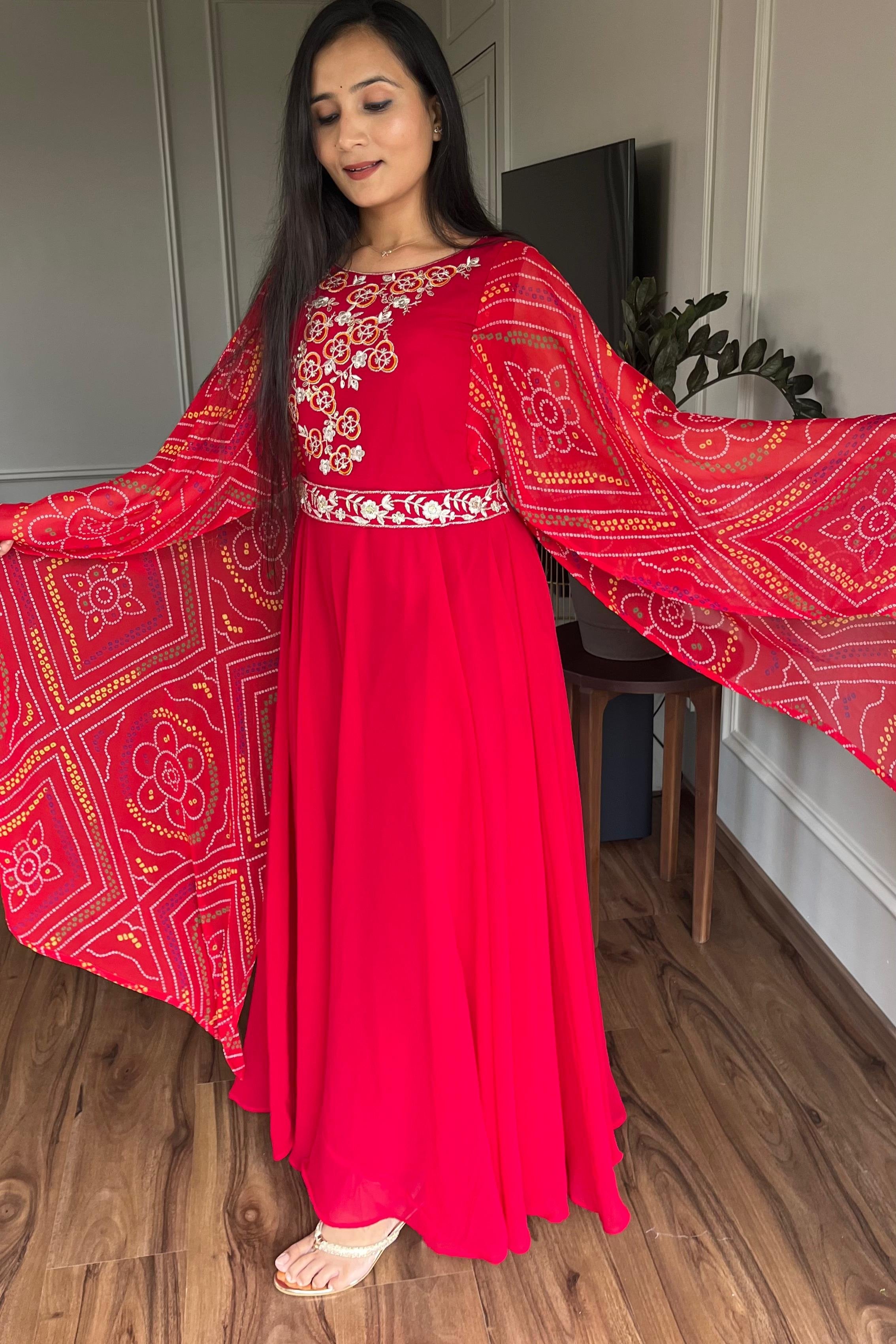 Elegance Bandhej Long Gown