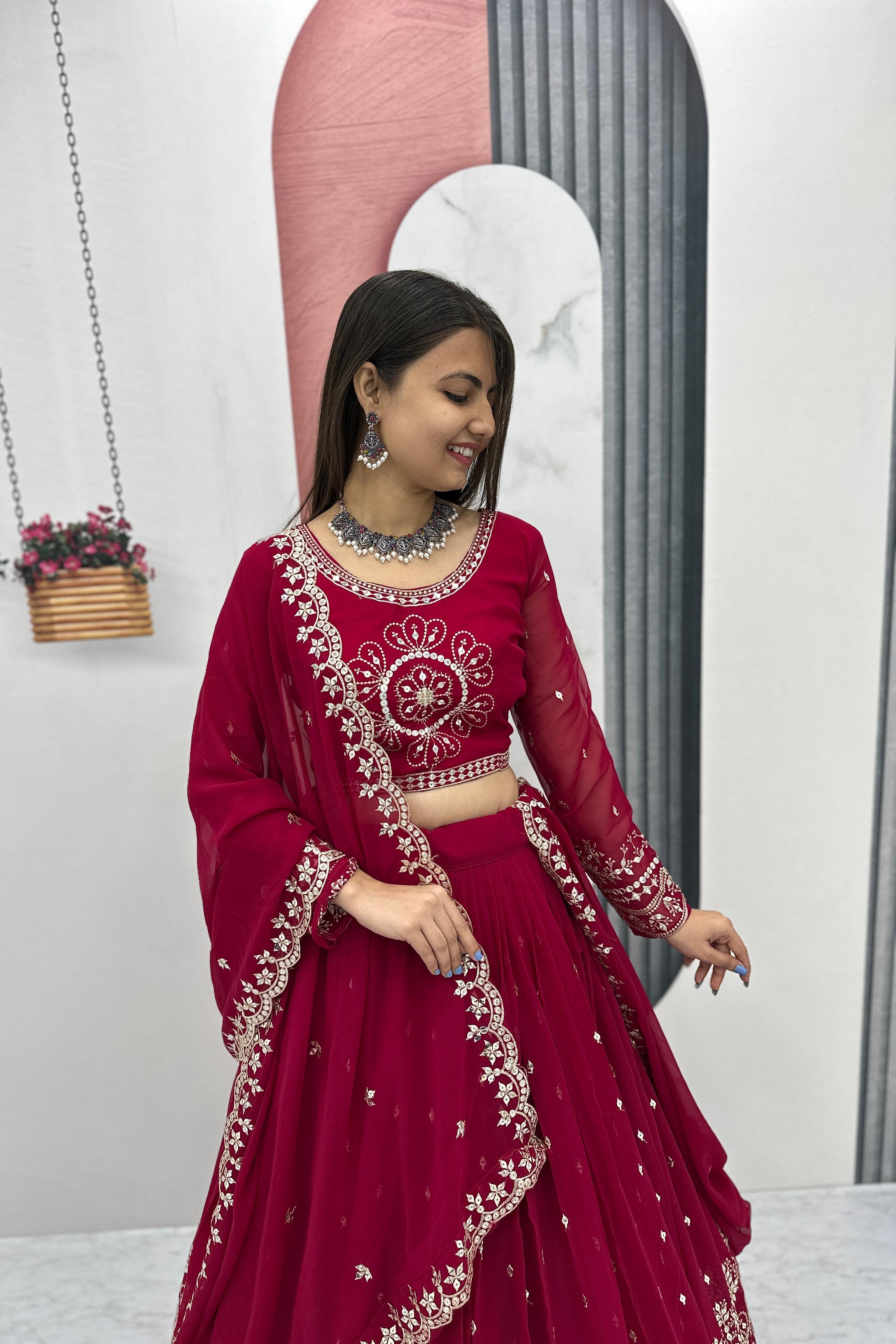 Zaraaya Red Embroidered Lehenga Choli