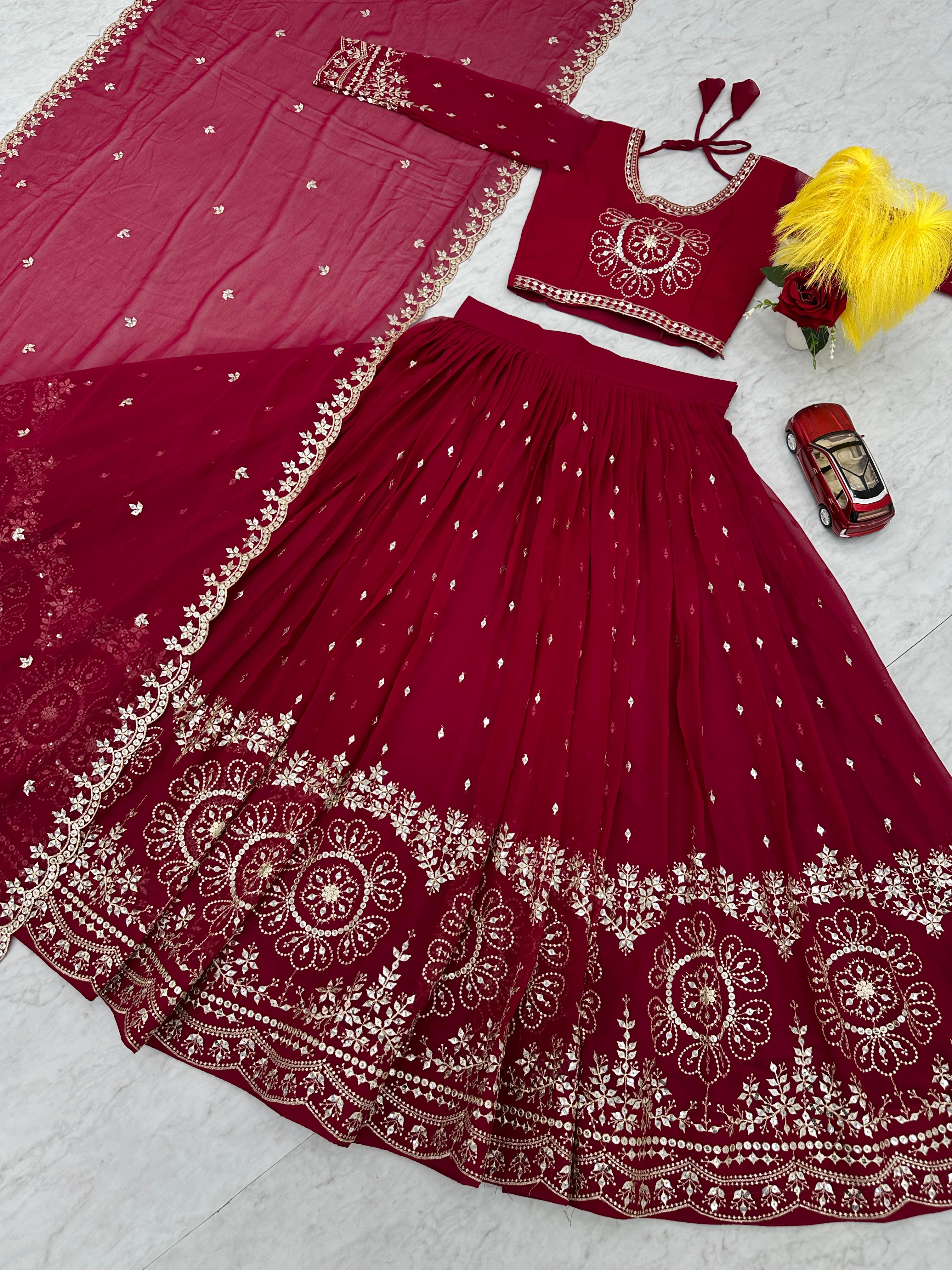 Zaraaya Red Embroidered Lehenga Choli