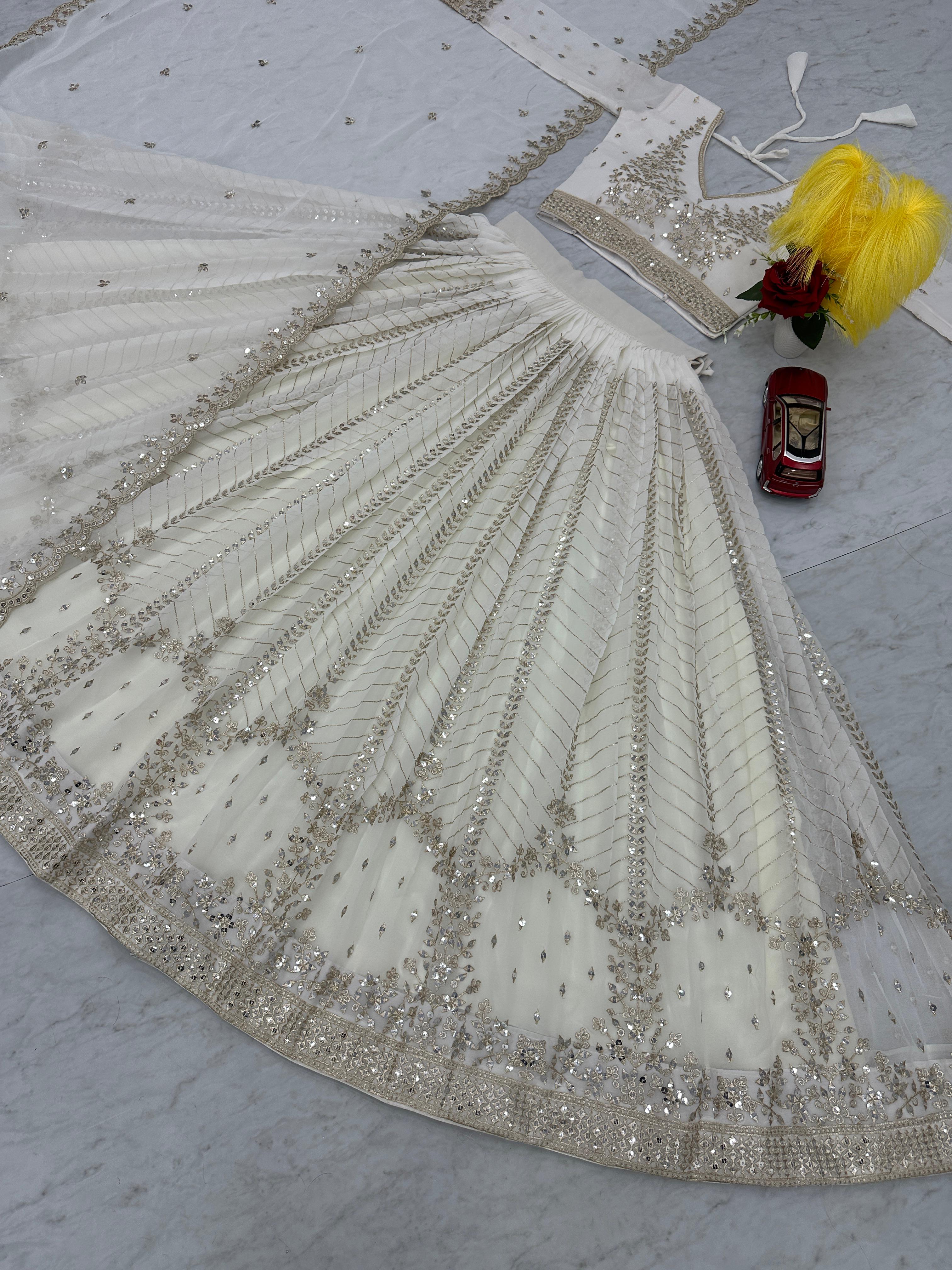 White Embroidered Lehenga Choli with Sequence Work