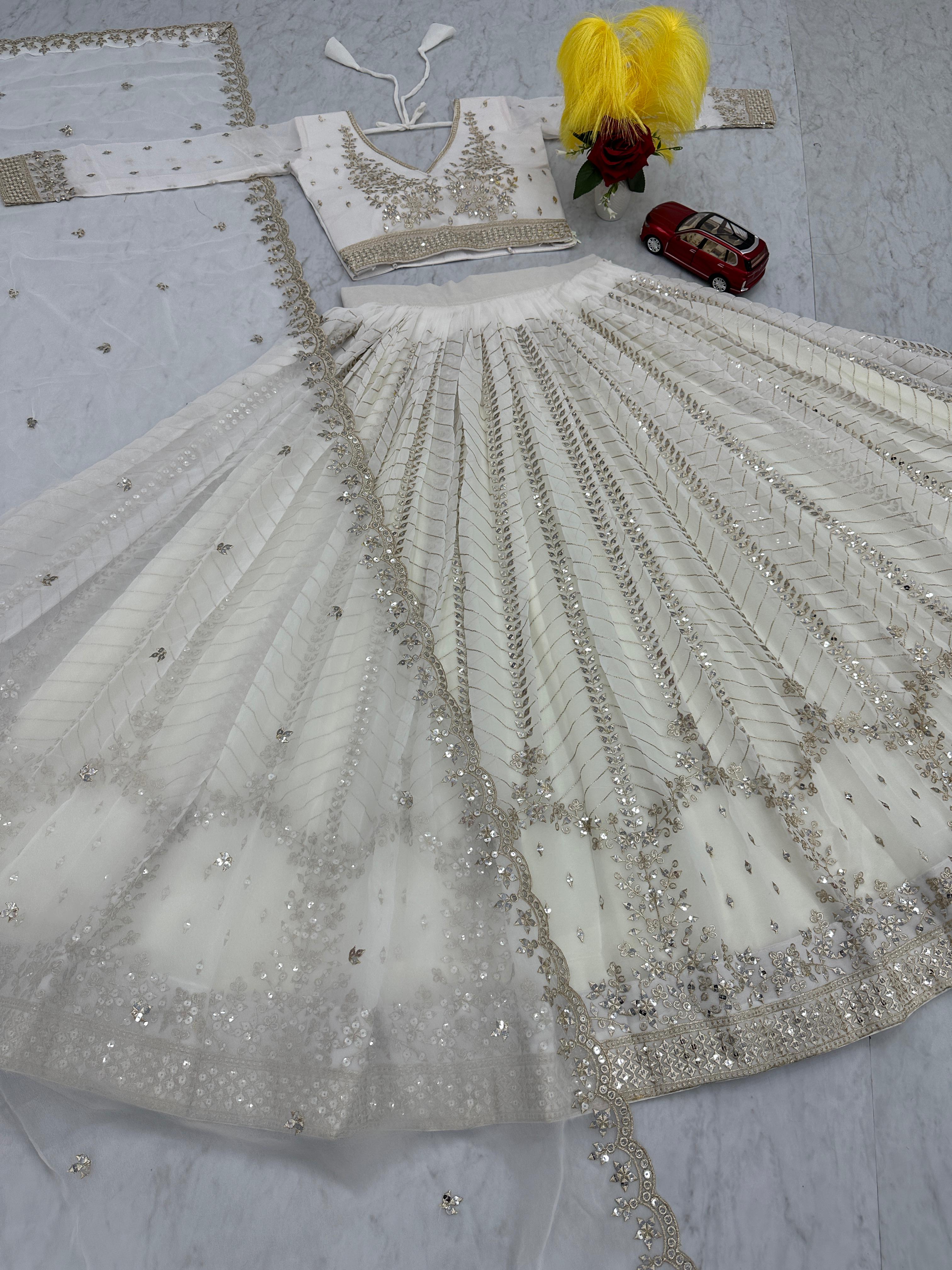 White Embroidered Lehenga Choli with Sequence Work