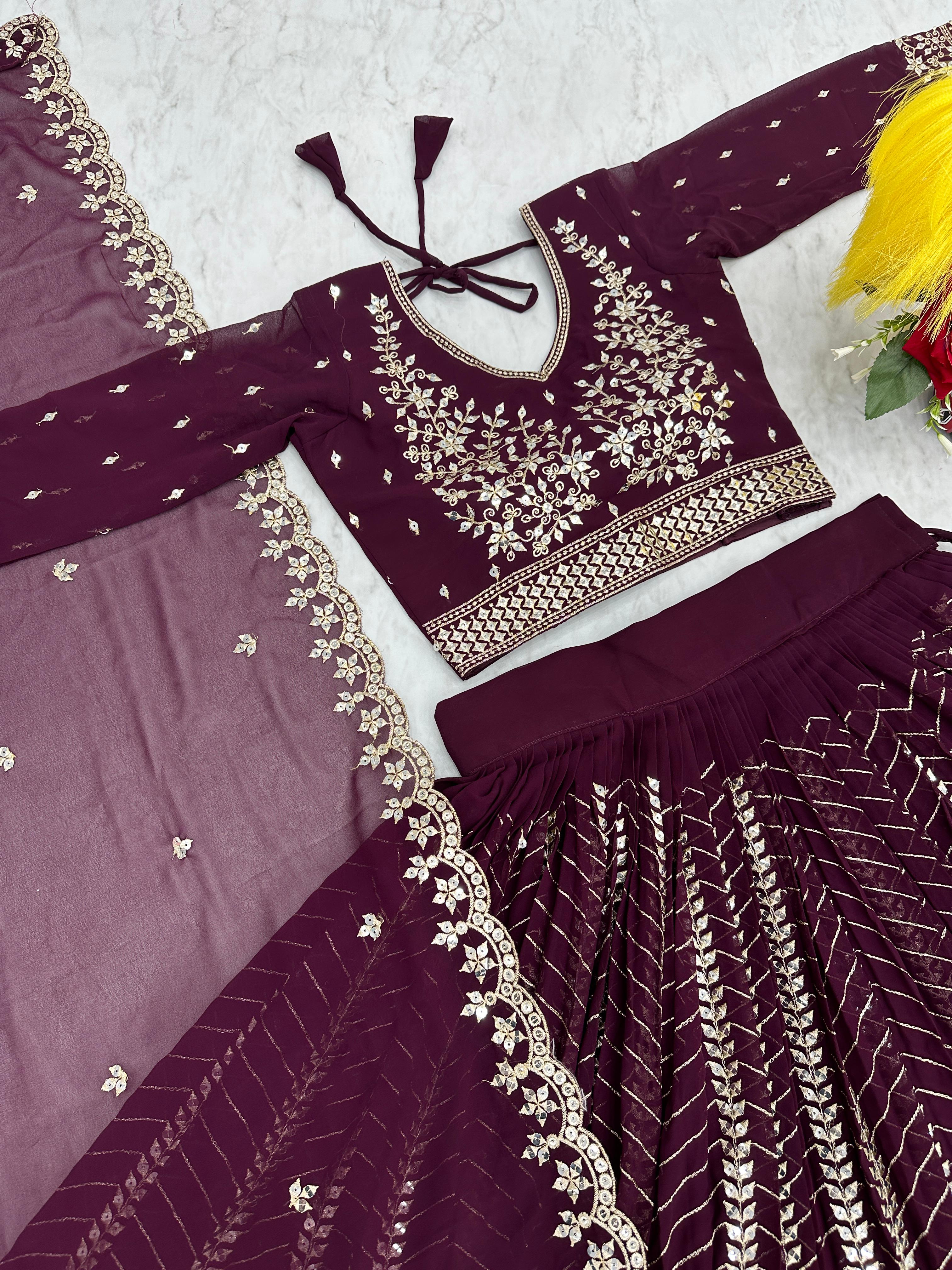 Purple Embroidered Lehenga Choli with Sequence Work
