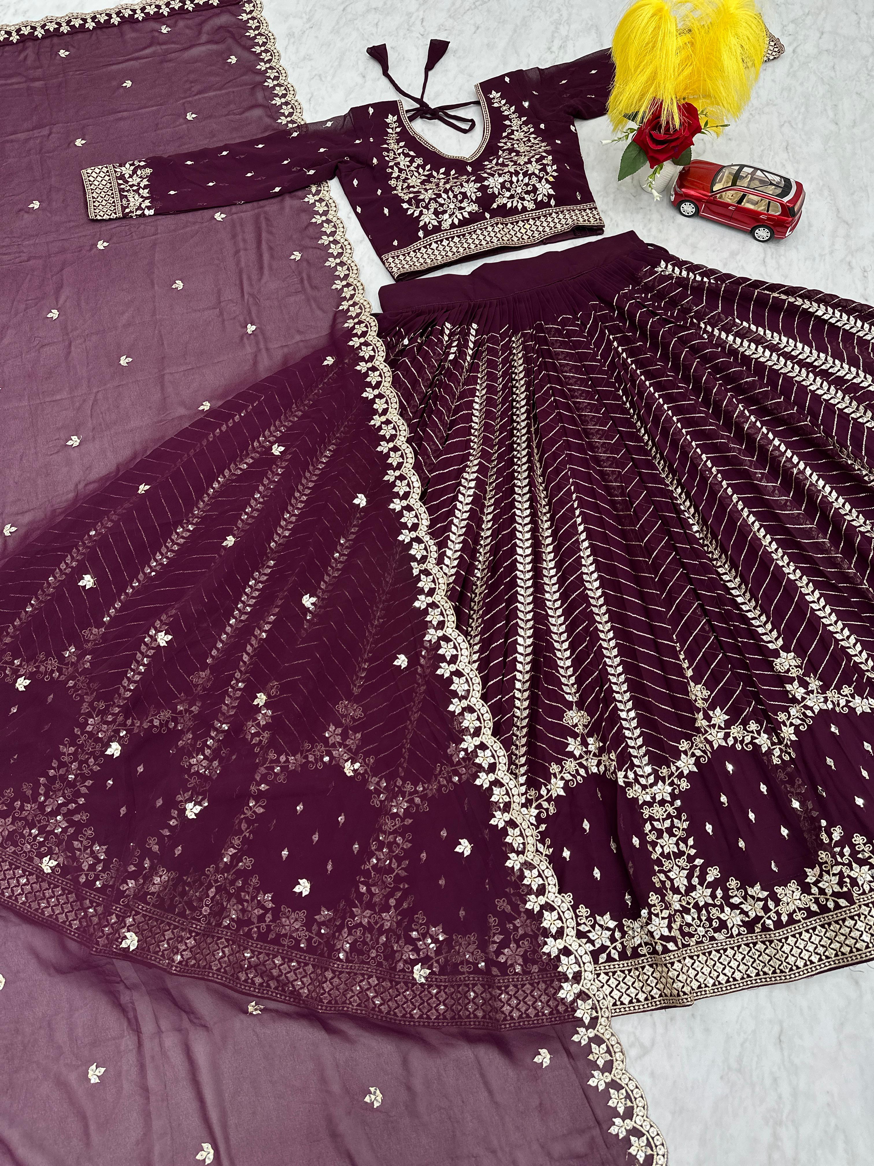 Purple Embroidered Lehenga Choli with Sequence Work