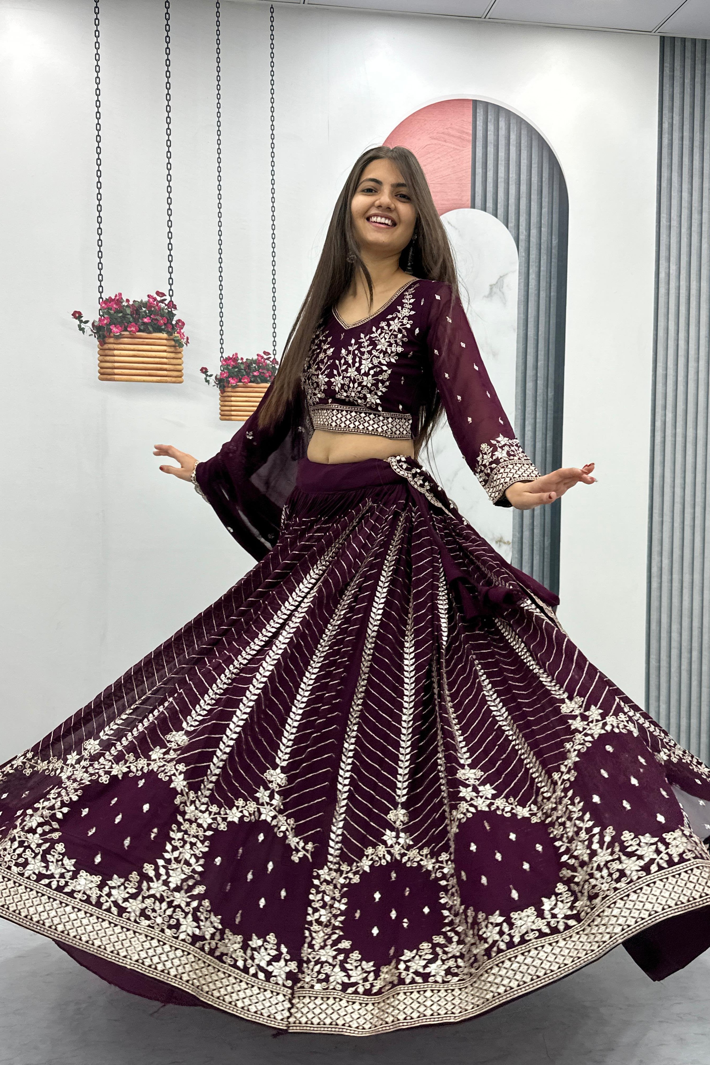 Purple Embroidered Lehenga Choli with Sequence Work