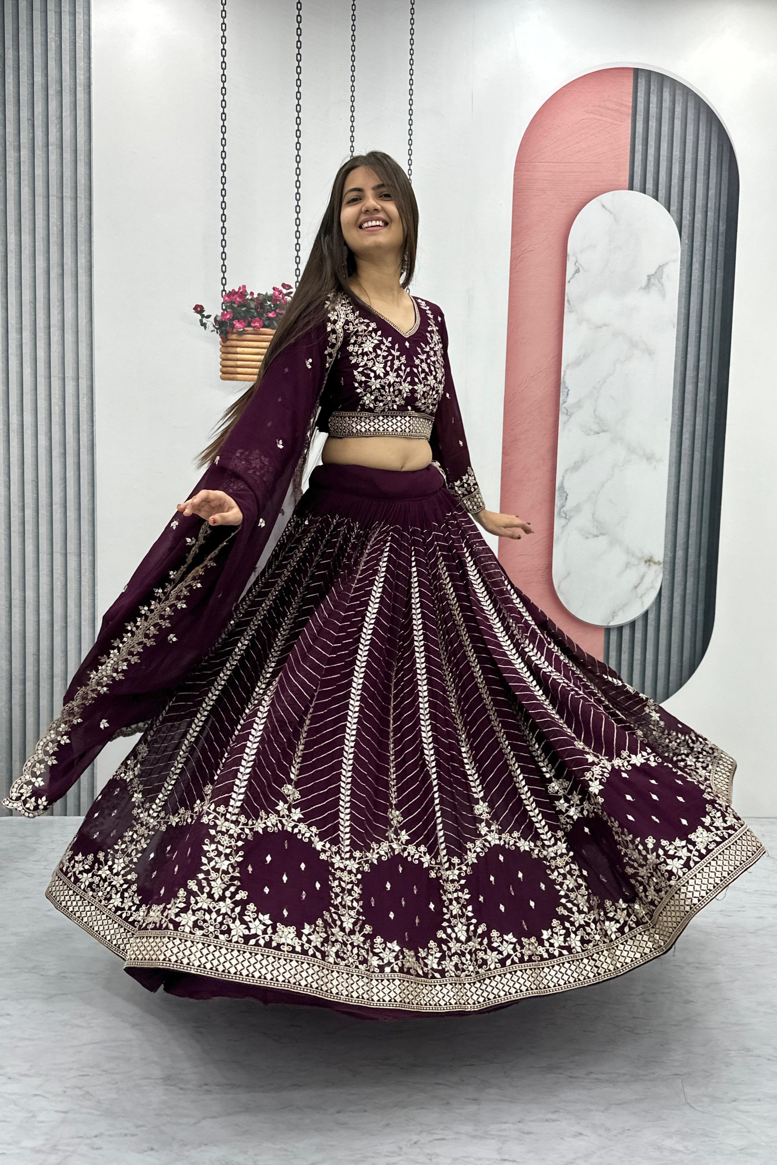 Purple Embroidered Lehenga Choli with Sequence Work