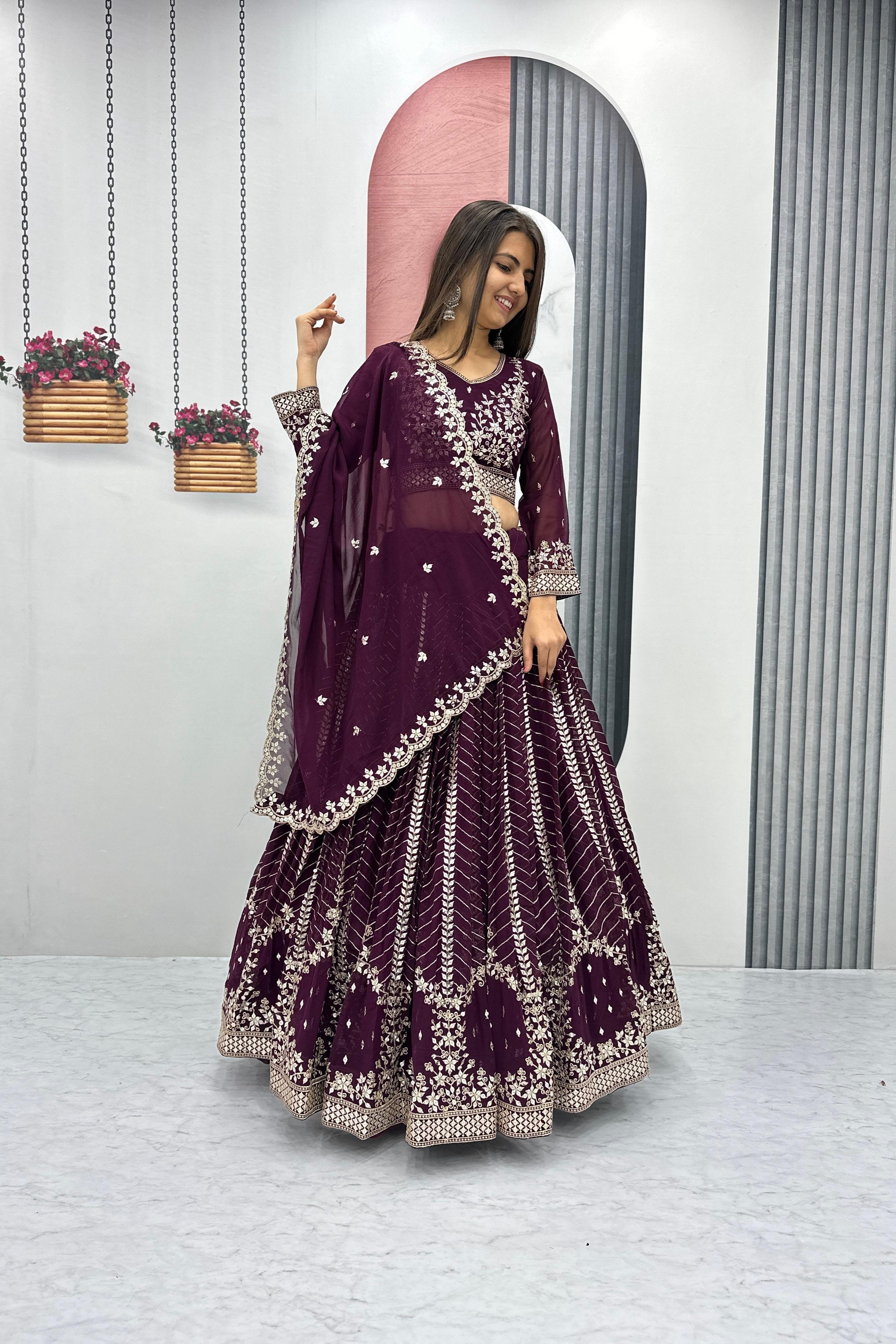 Purple Embroidered Lehenga Choli with Sequence Work