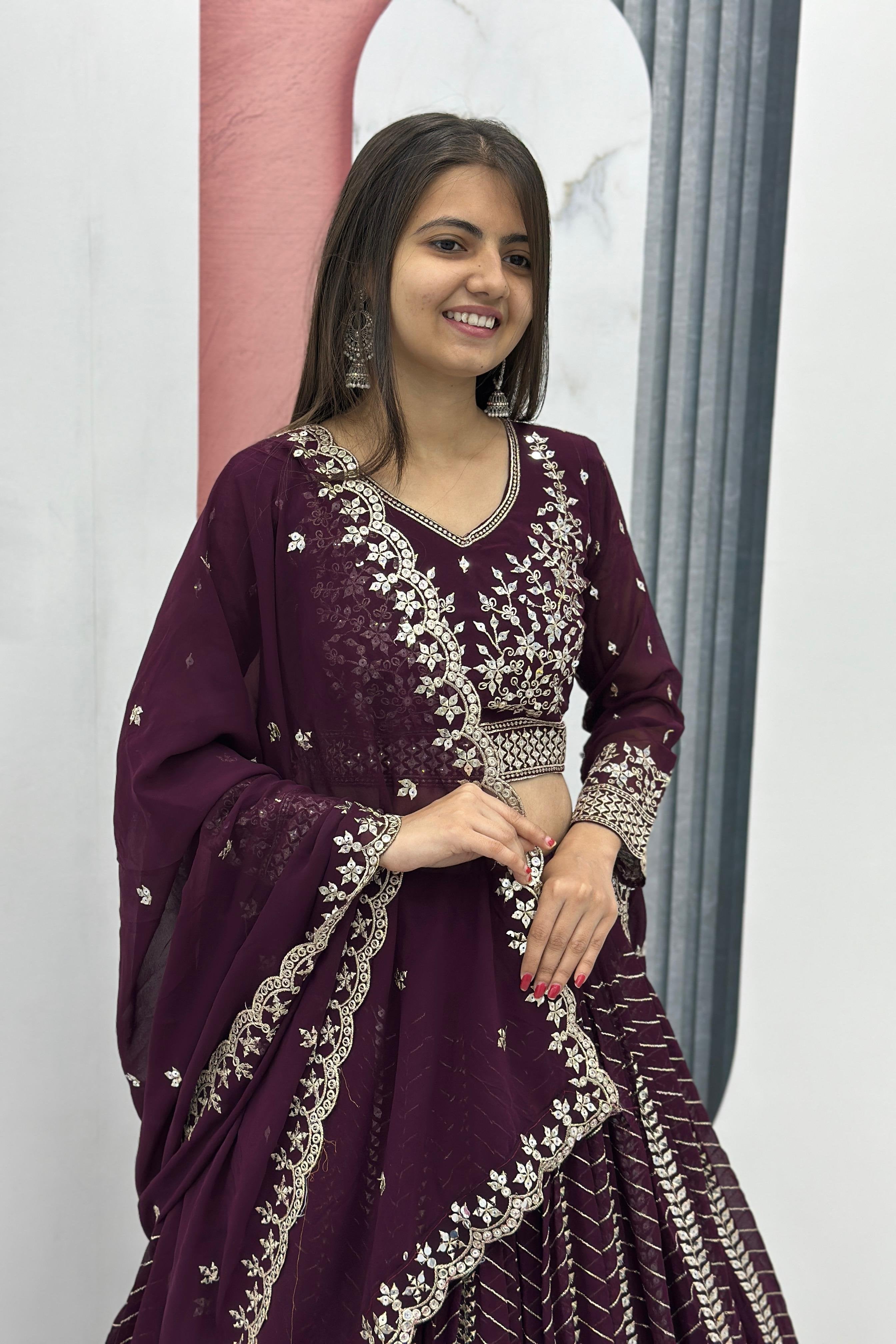 Purple Embroidered Lehenga Choli with Sequence Work