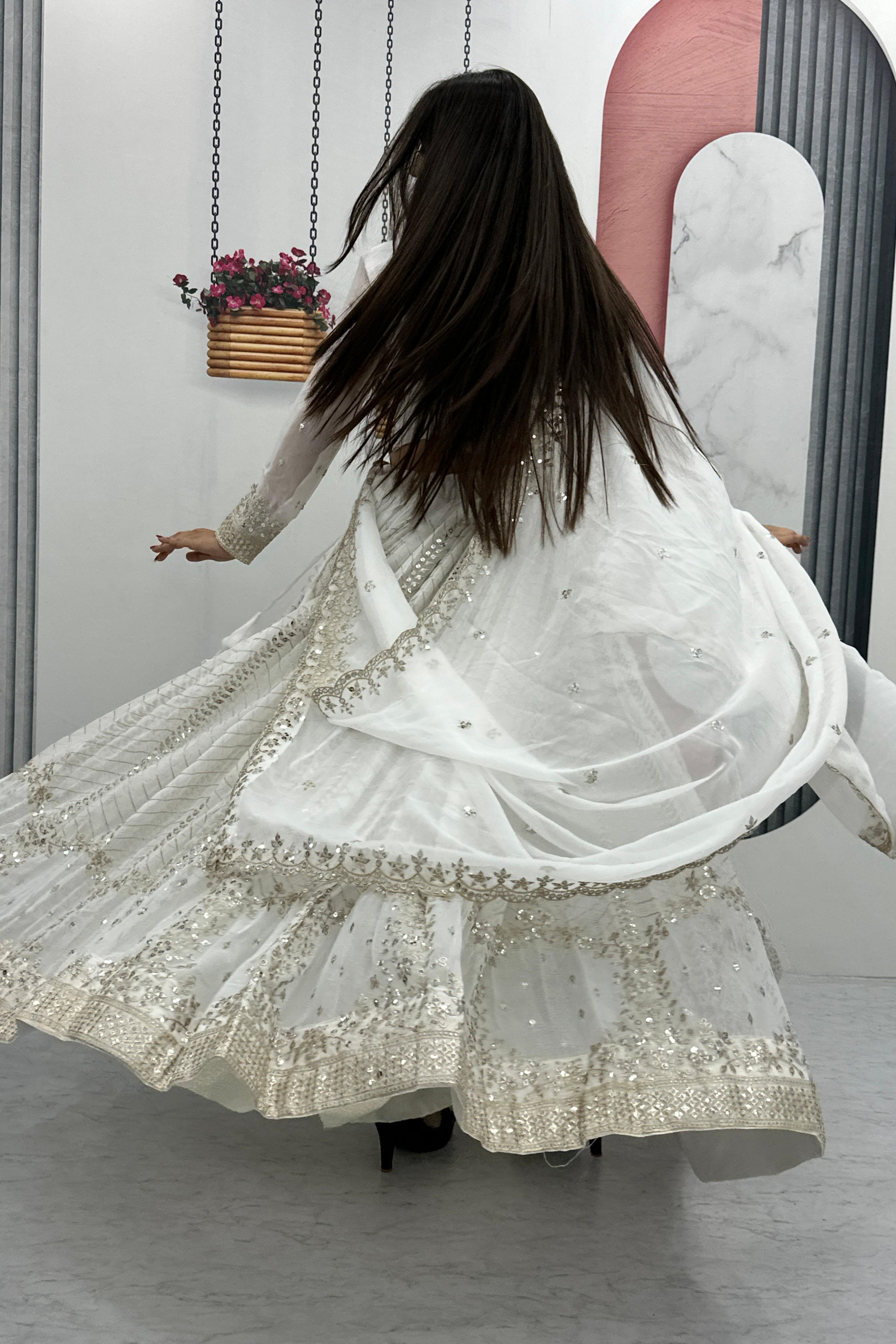 White Embroidered Lehenga Choli with Sequence Work