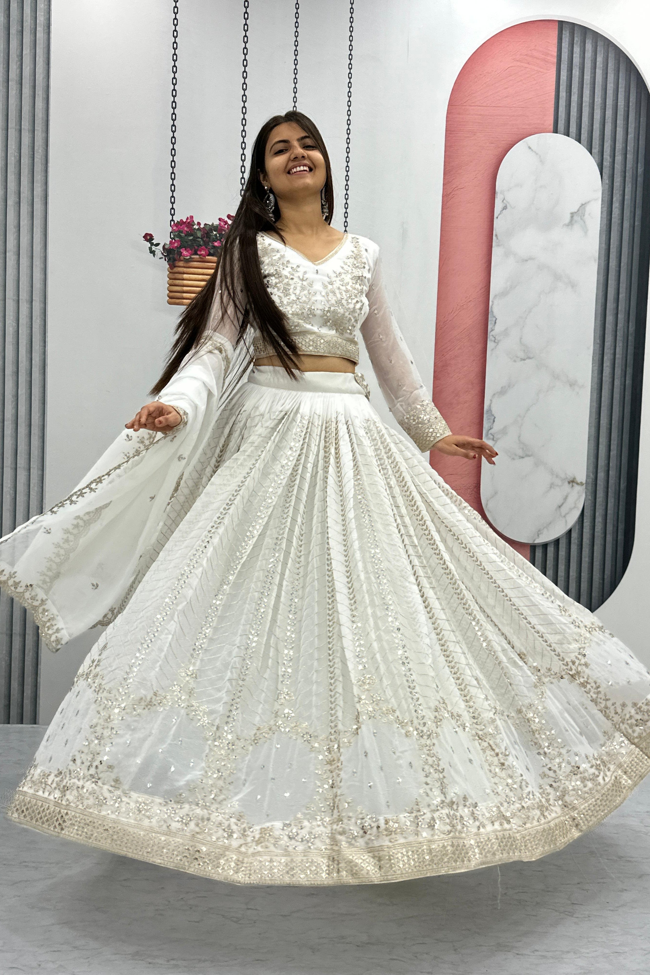 White Embroidered Lehenga Choli with Sequence Work