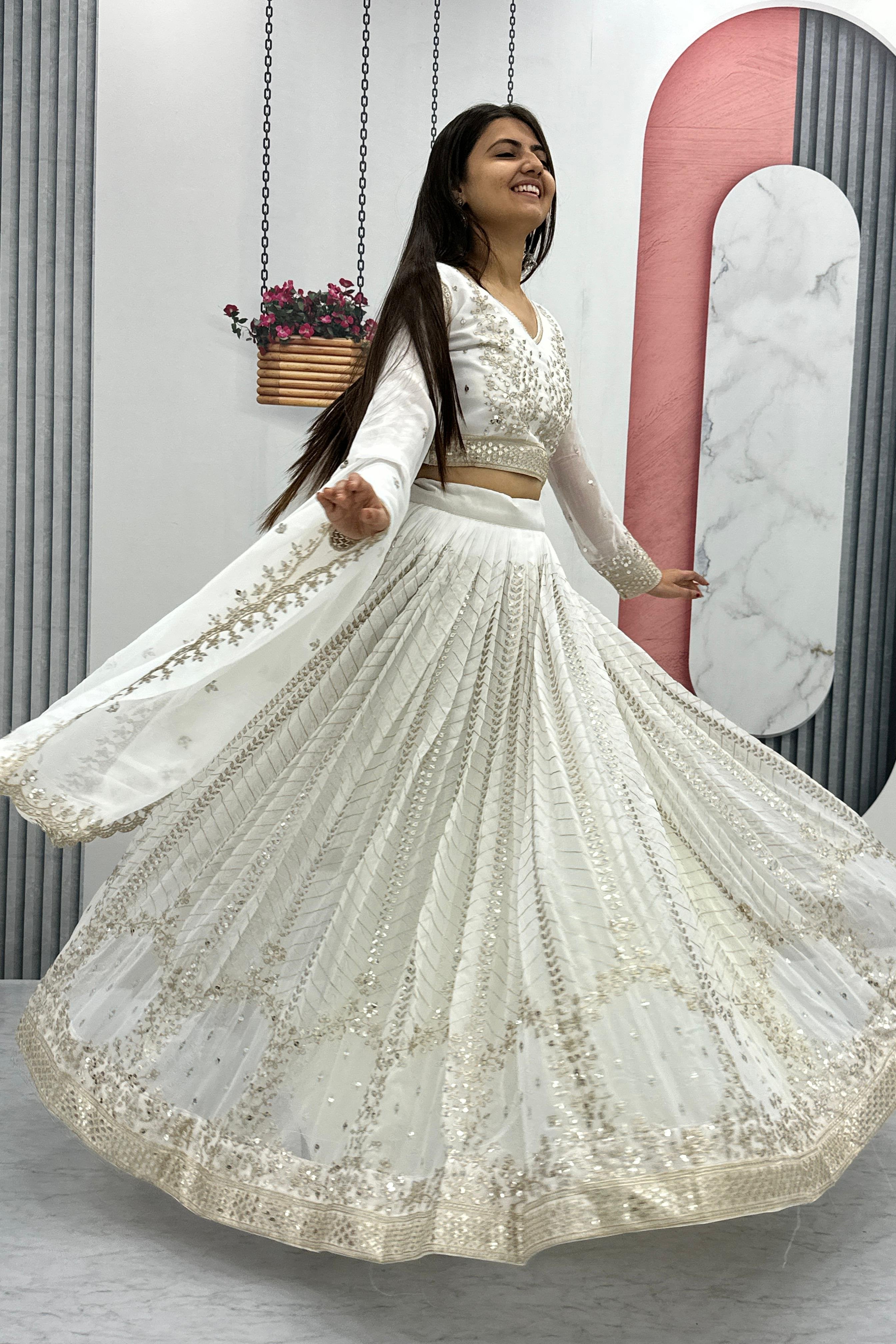 White Embroidered Lehenga Choli with Sequence Work