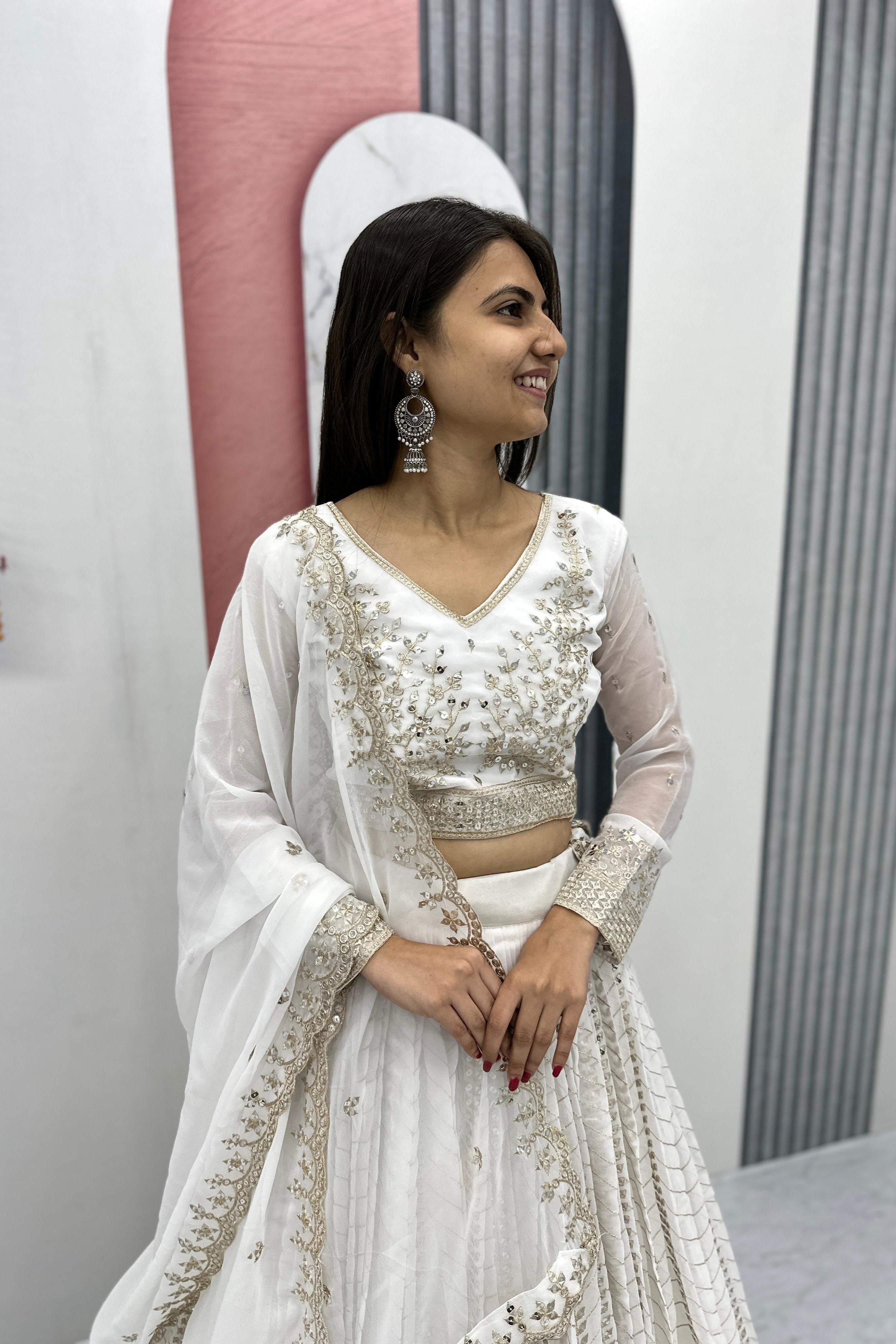 White Embroidered Lehenga Choli with Sequence Work