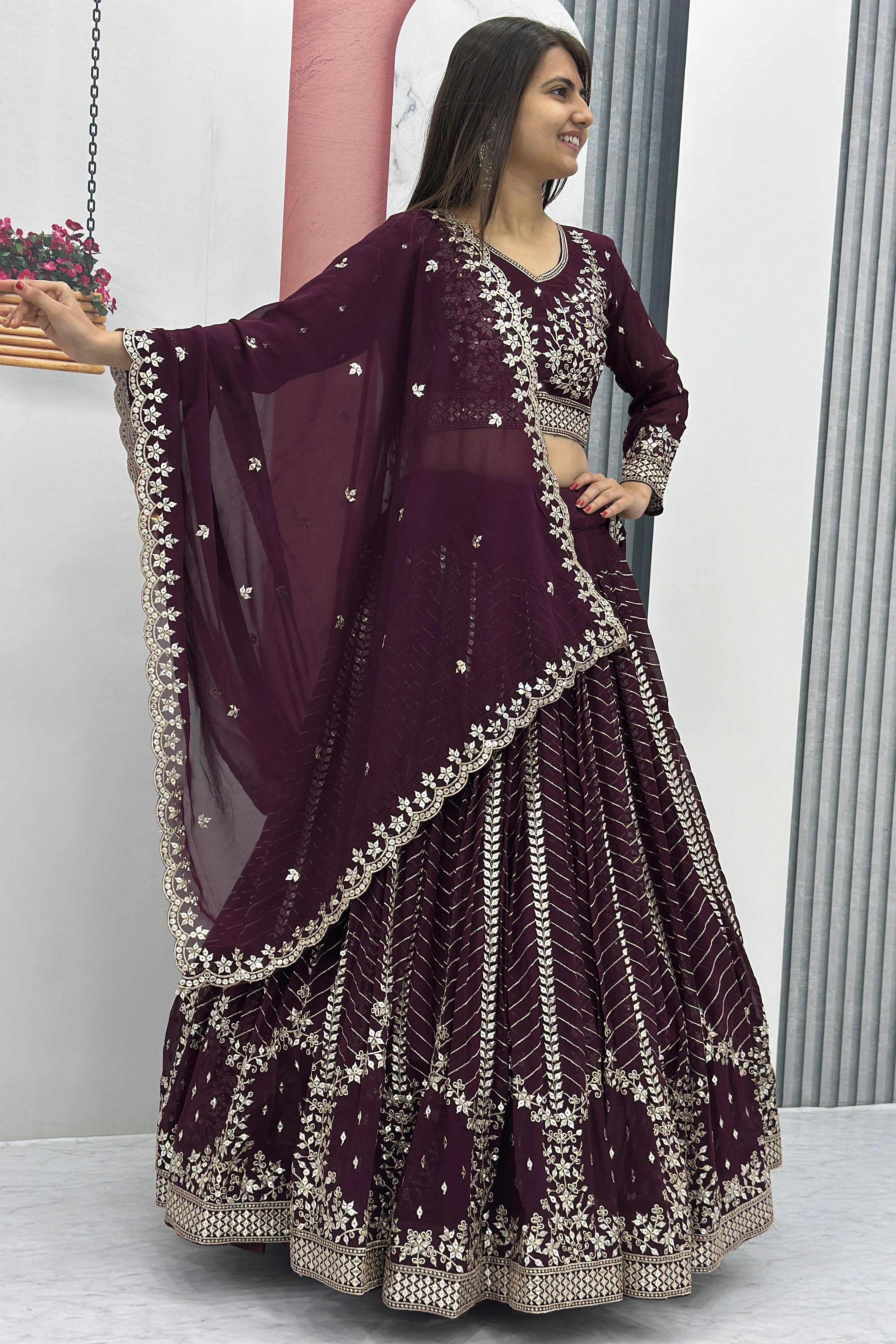 Purple Embroidered Lehenga Choli with Sequence Work