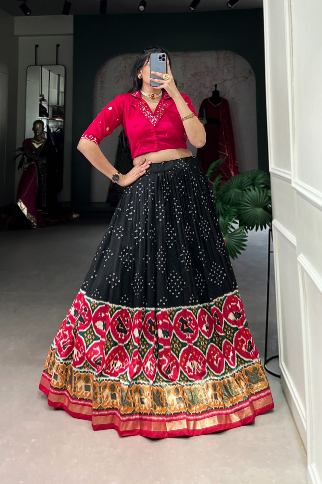 Heritage Grace Tussar Silk Bandhej Lehenga Choli