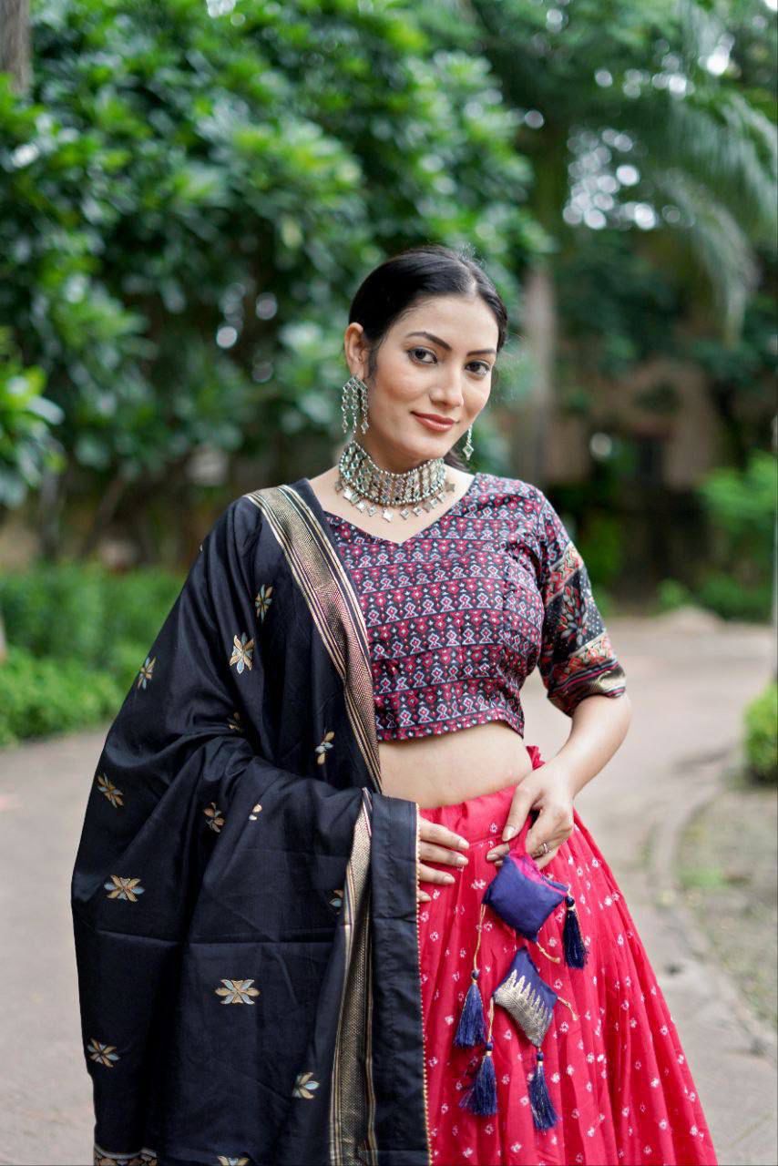 Elegance Dola Silk Printed Lehenga Choli with Embroidered Blouse