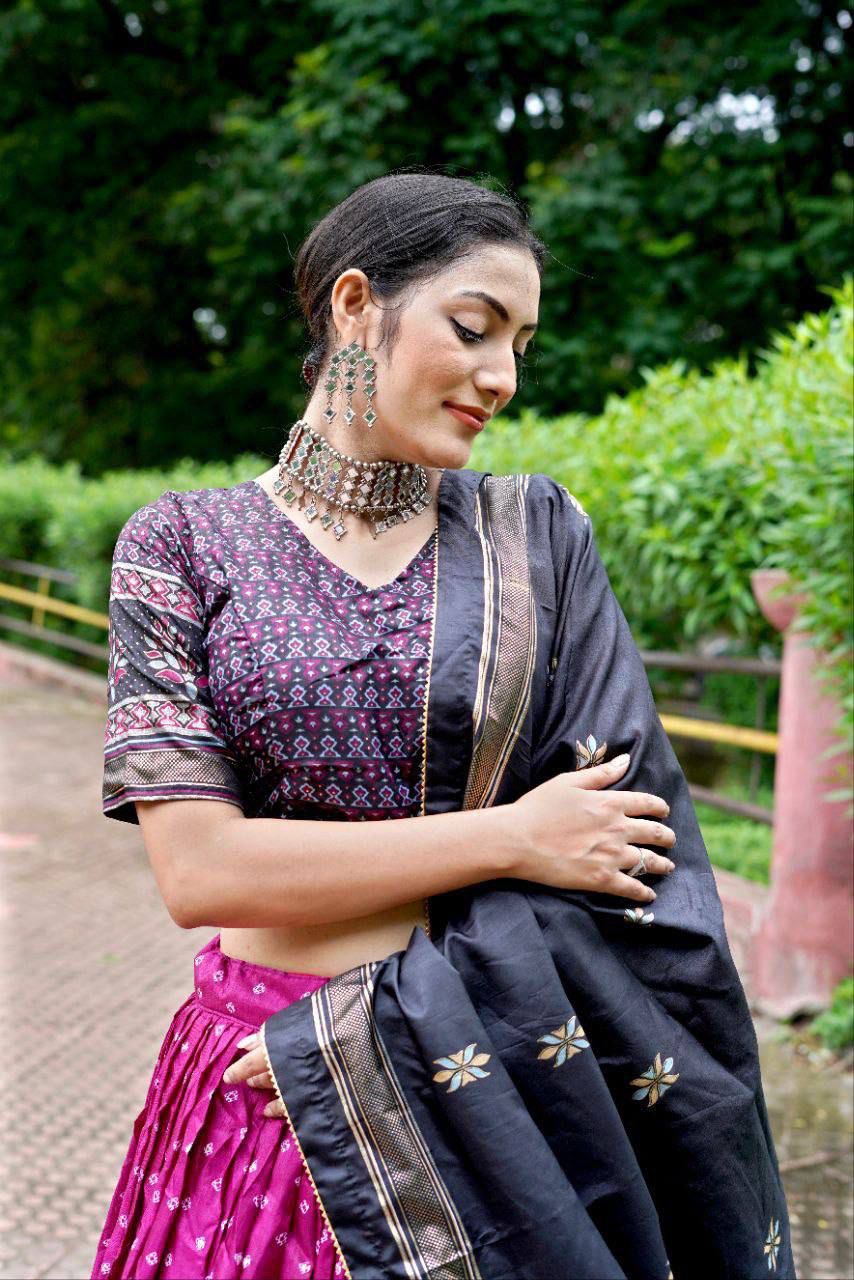 Elegance Dola Silk Printed Lehenga Choli with Embroidered Blouse