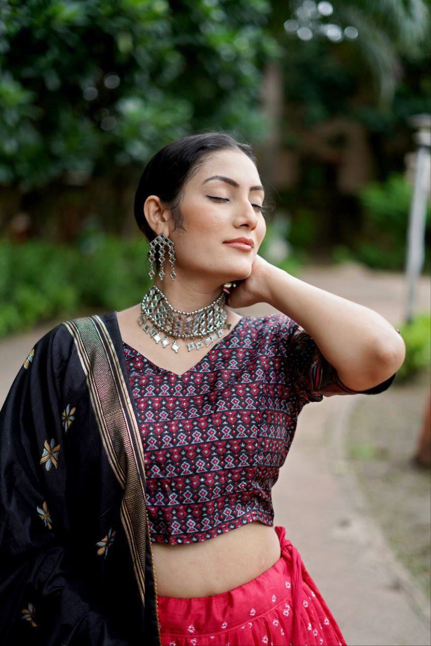 Elegance Dola Silk Printed Lehenga Choli with Embroidered Blouse