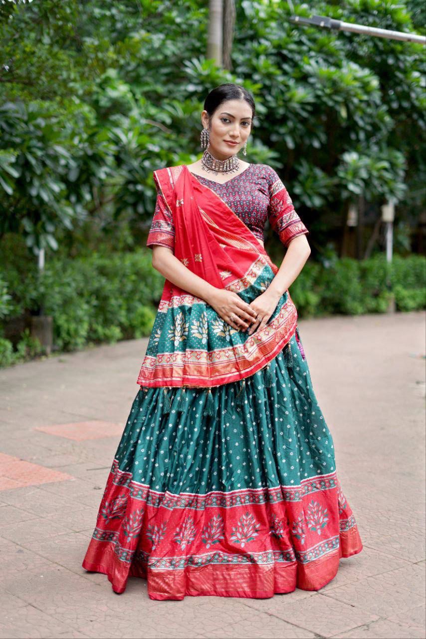 Elegance Dola Silk Printed Lehenga Choli with Embroidered Blouse