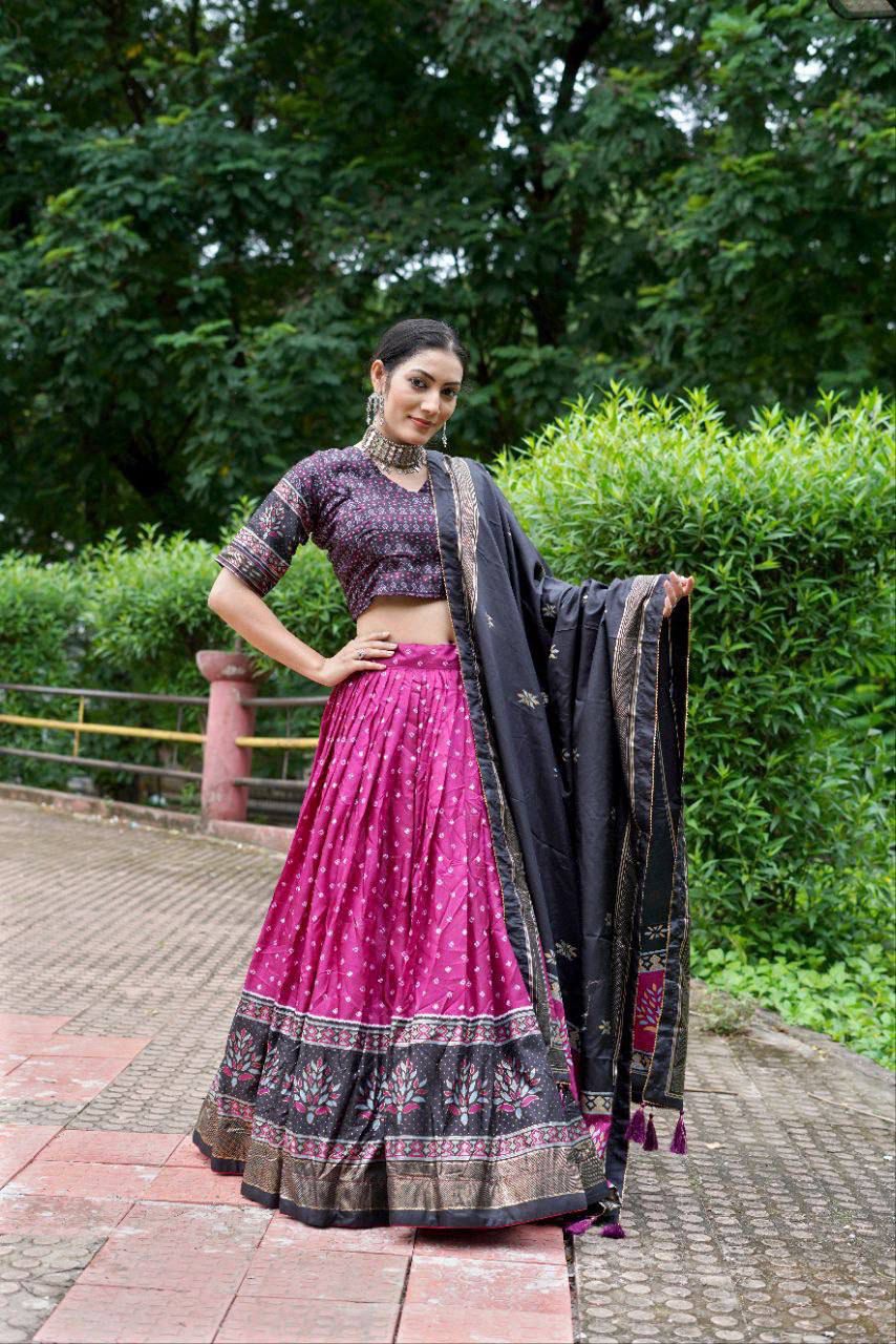 Elegance Dola Silk Printed Lehenga Choli with Embroidered Blouse