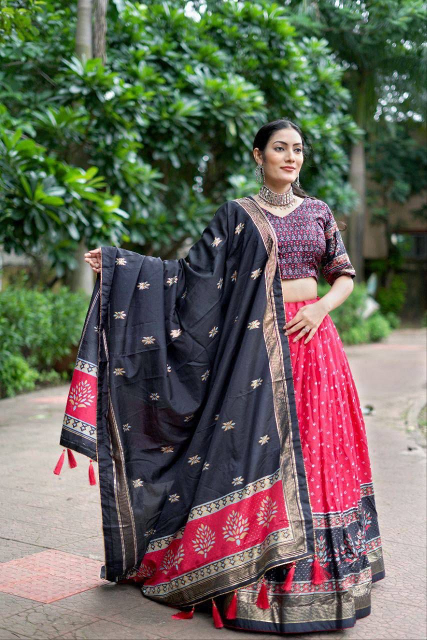 Elegance Dola Silk Printed Lehenga Choli with Embroidered Blouse