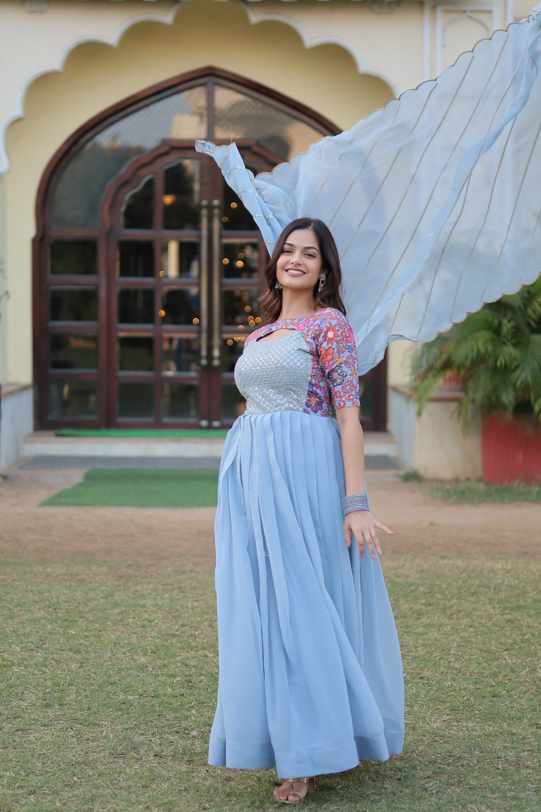 Grace Designer Floral Print Gown with Dupatta