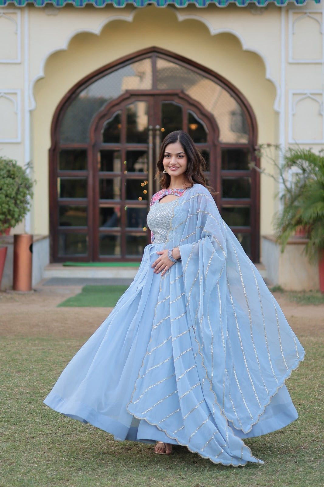 Grace Designer Floral Print Gown with Dupatta