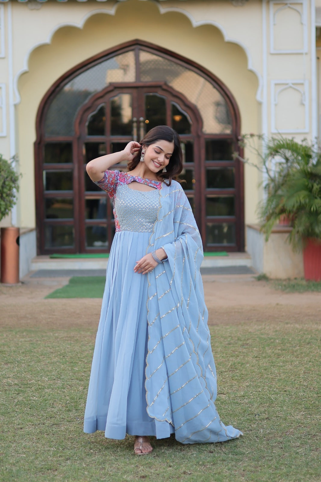 Grace Designer Floral Print Gown with Dupatta