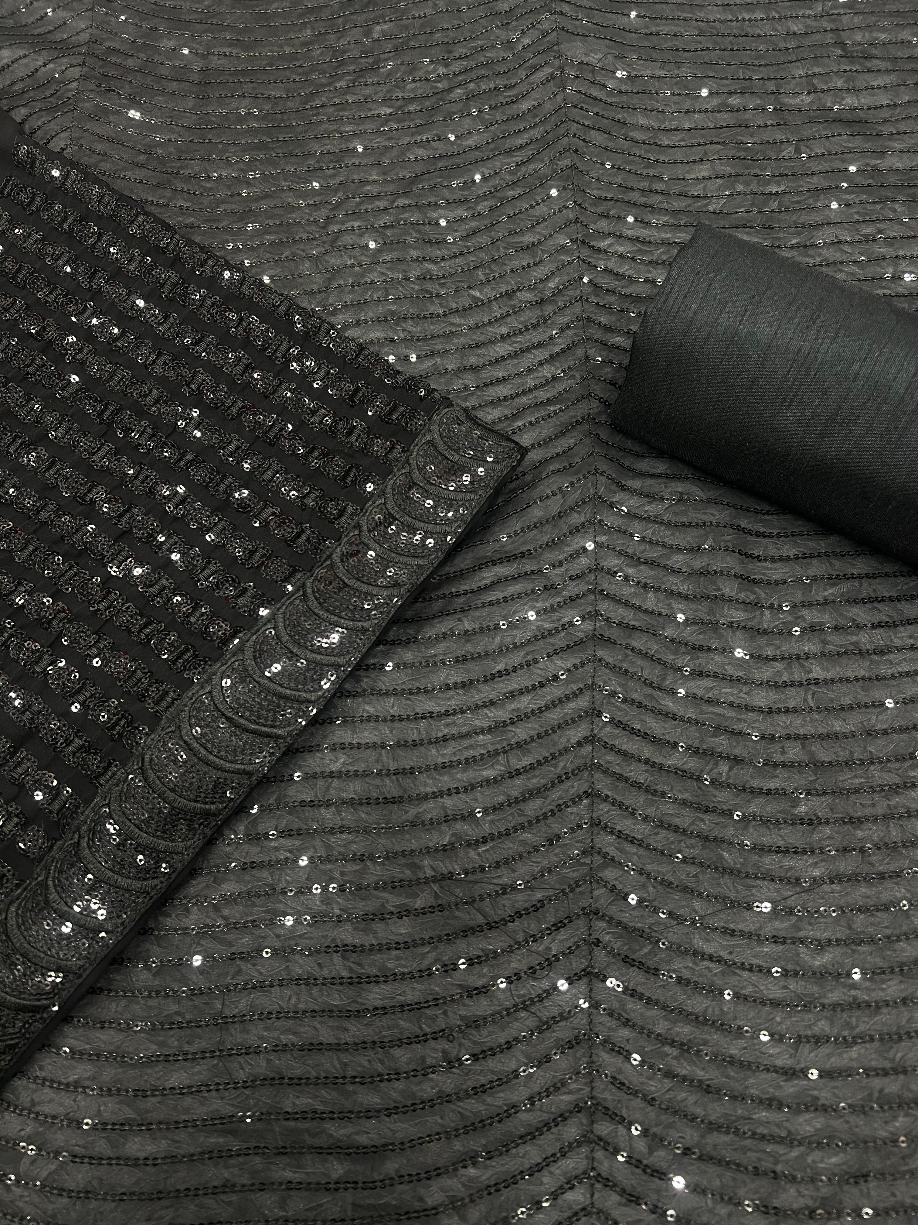 Elegance Black Saree with Sequins Embroidery and Lace Border