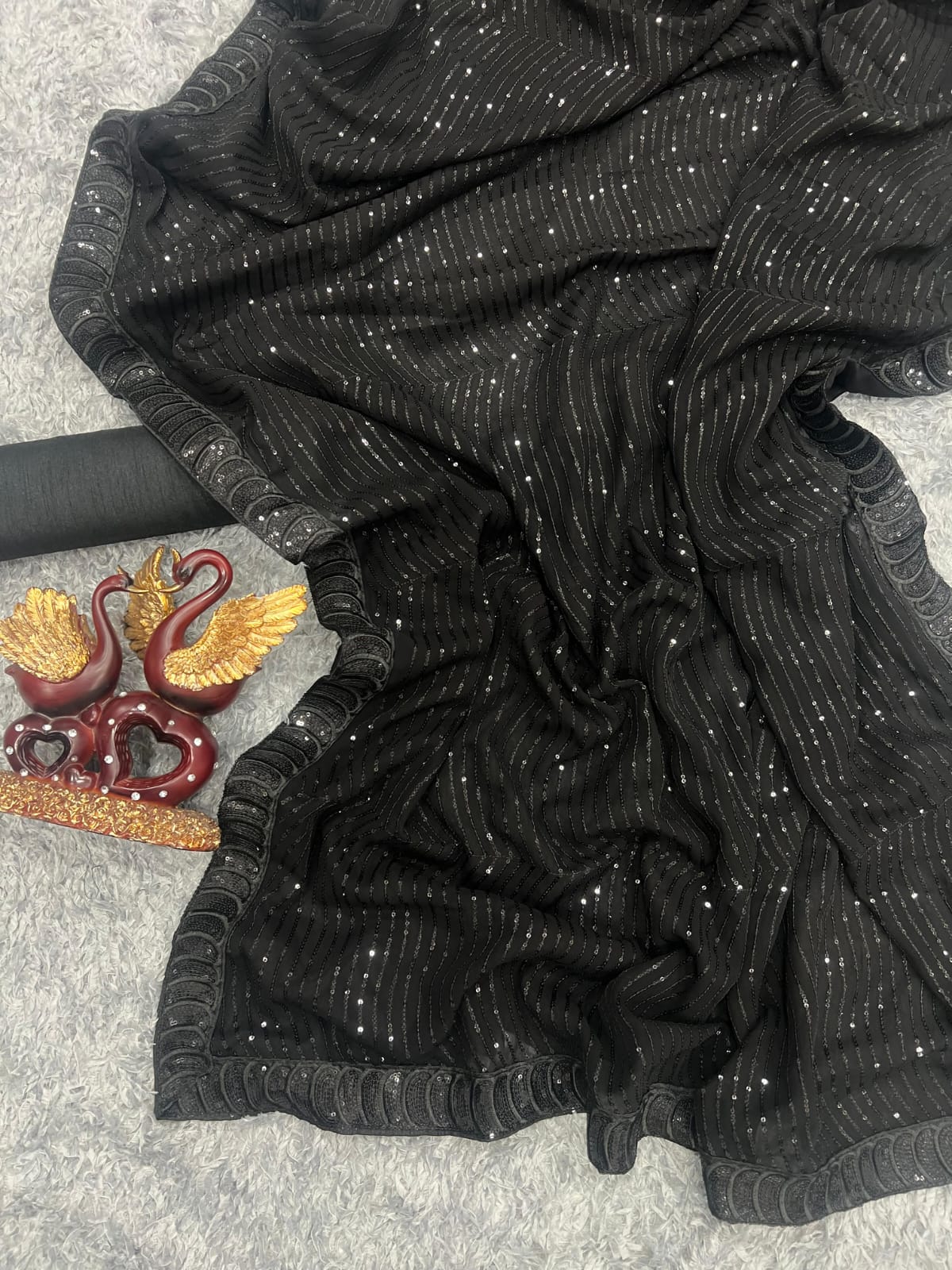 Elegance Black Saree with Sequins Embroidery and Lace Border