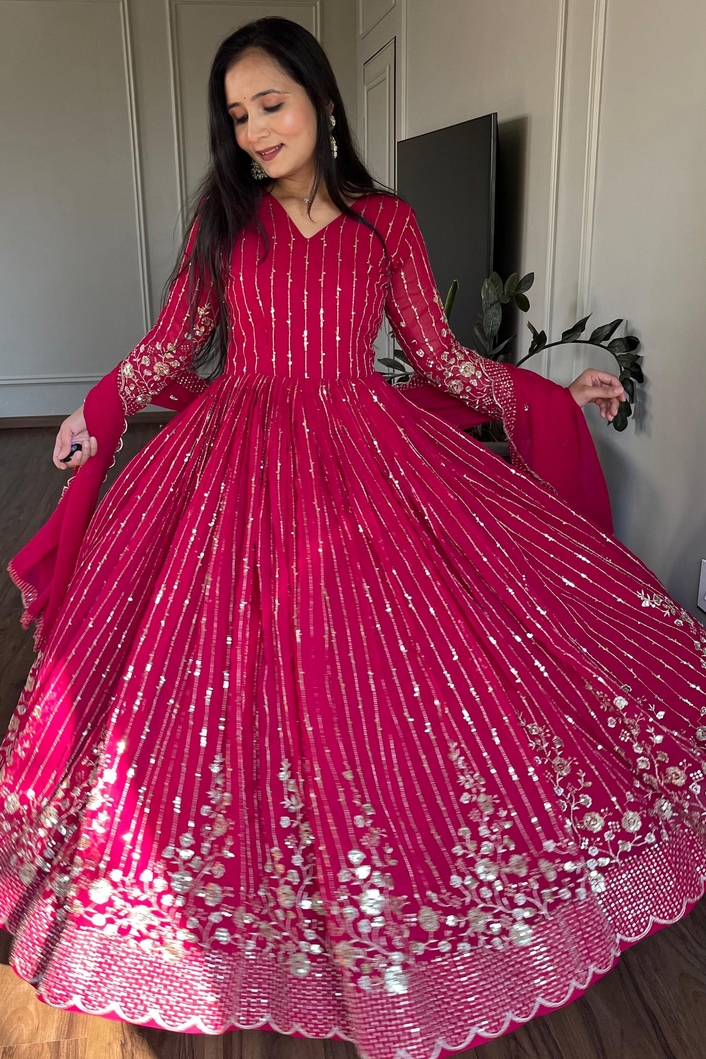 Blush Radiance Festive Long Gown with Dupatta