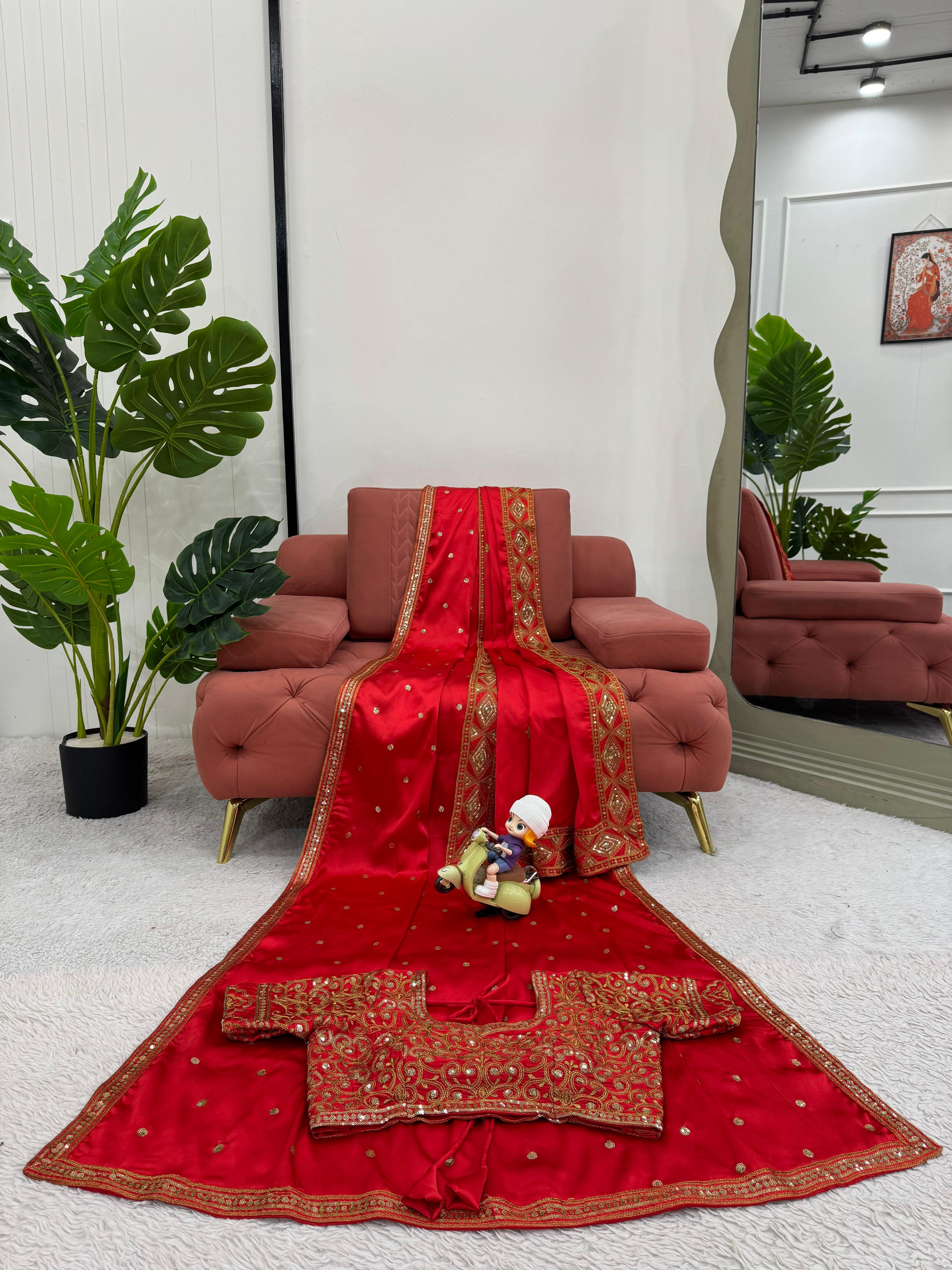 Scarlet Elegance Designer Saree Set