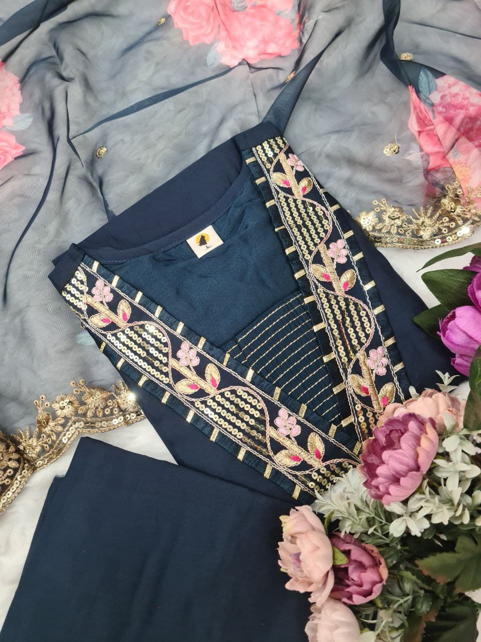 Rayon Midnight Elegance Embroidered Suit Set