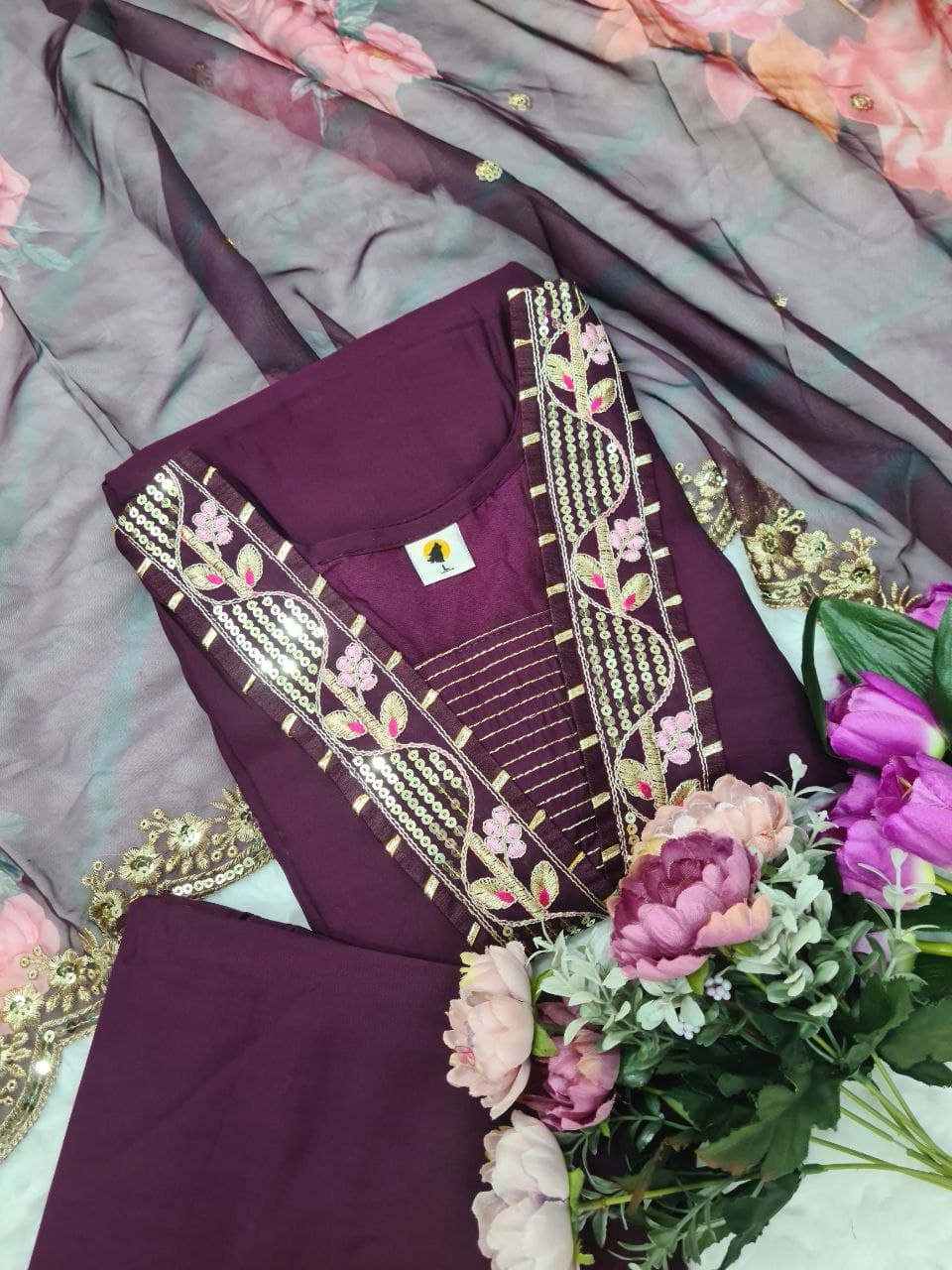 Rayon Midnight Elegance Embroidered Suit Set