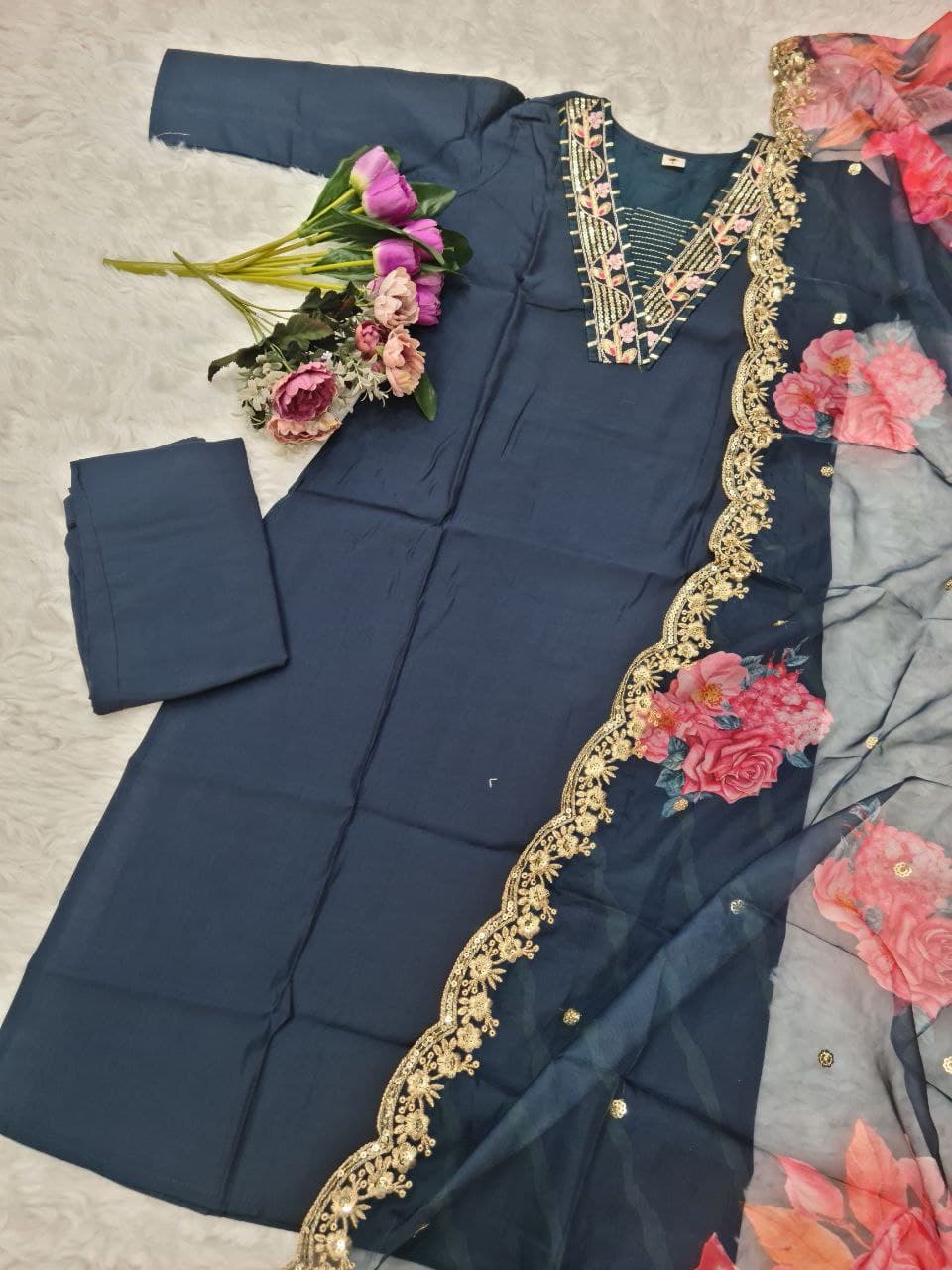 Rayon Midnight Elegance Embroidered Suit Set