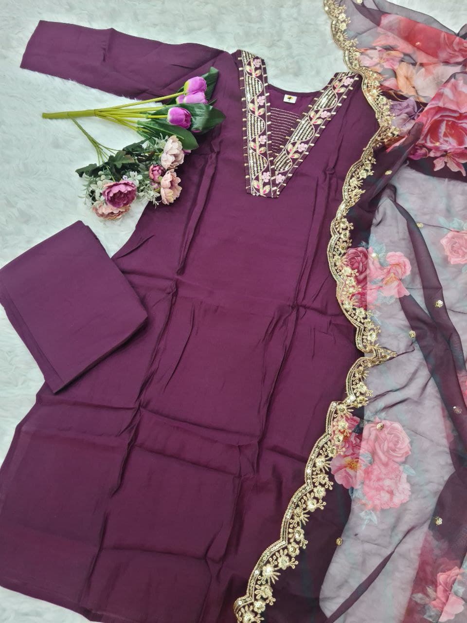 Rayon Midnight Elegance Embroidered Suit Set
