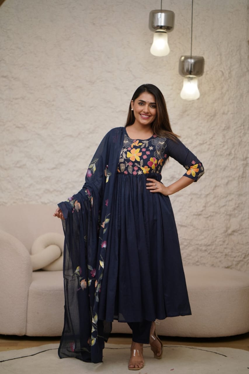 Anarkali Embroidered 3-Piece Suit Set
