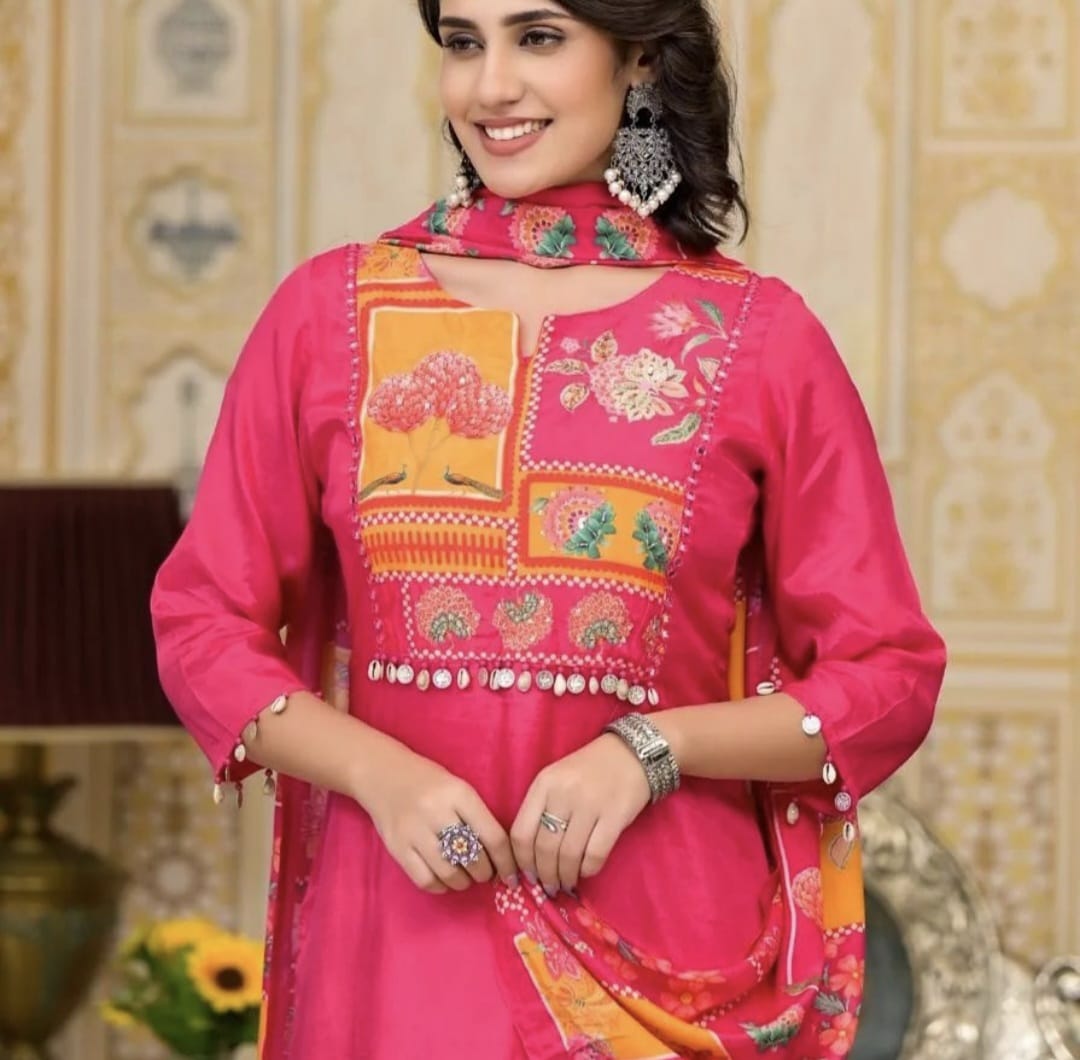 Rosy Grace Roman Silk Suit Set