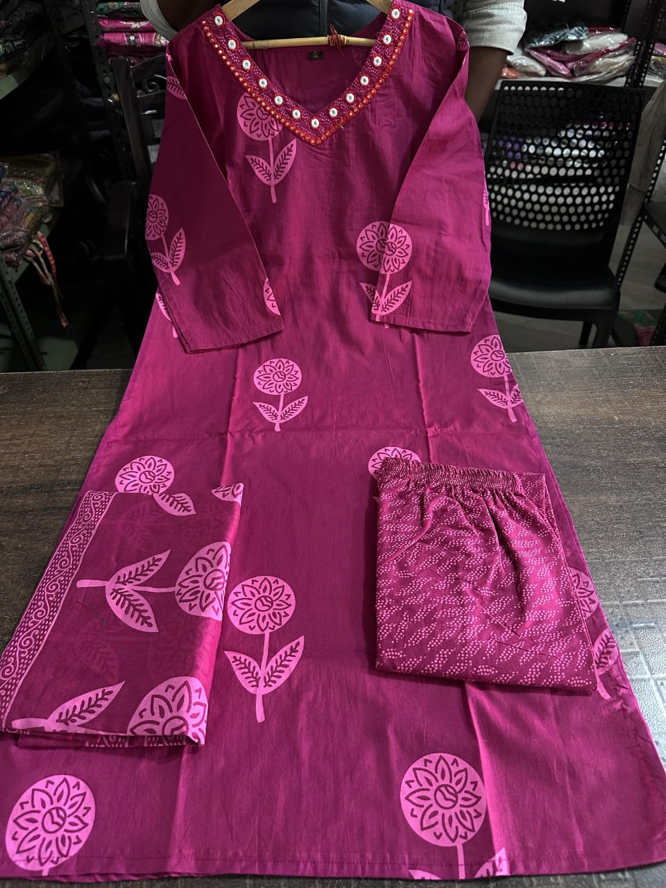 Elegance purple Cotton Embroidered Suit Set