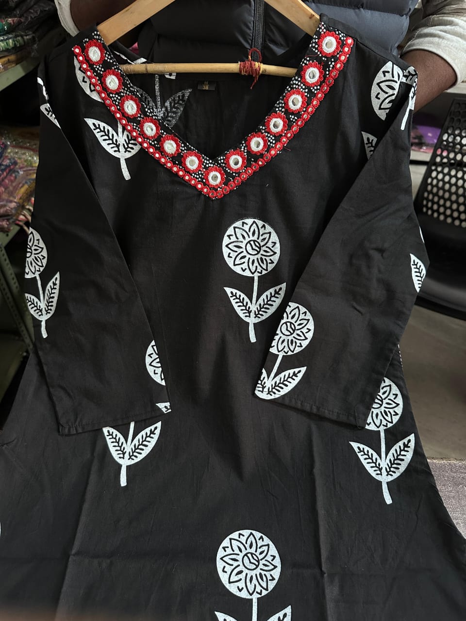 Elegance Black Cotton Embroidered Suit Set