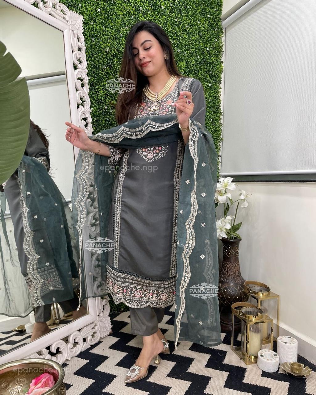 Ethereal Elegance Organza Embroidered Suit Set