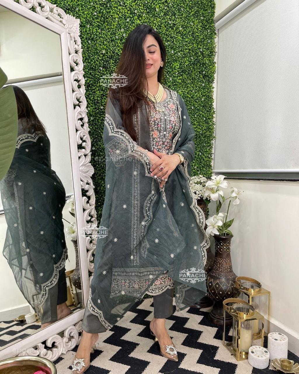 Ethereal Elegance Organza Embroidered Suit Set