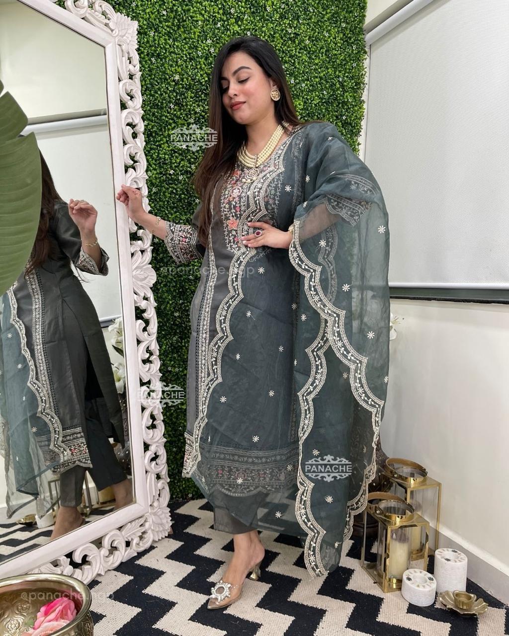 Ethereal Elegance Organza Embroidered Suit Set