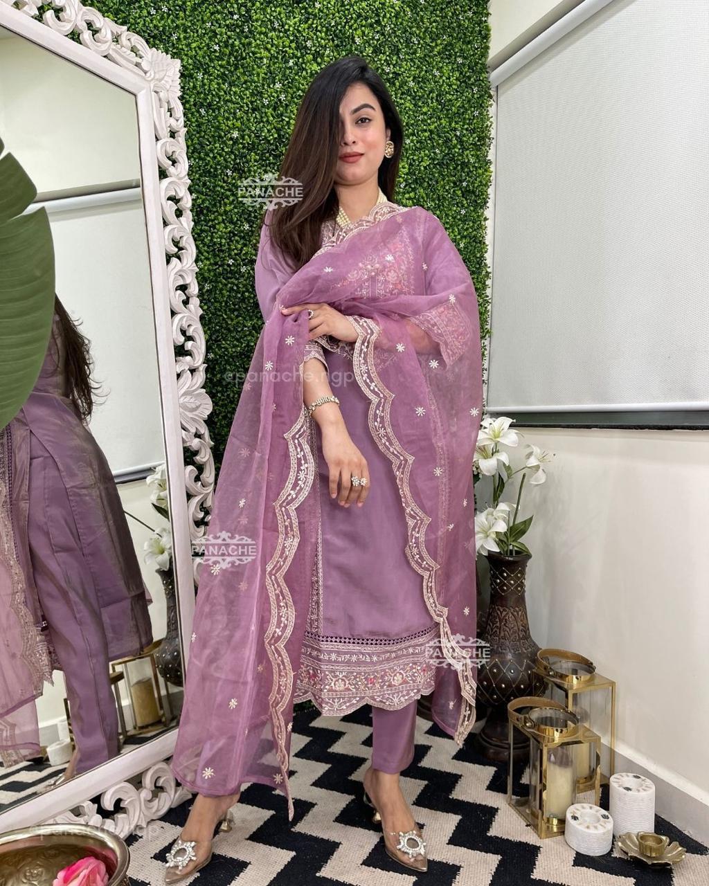 Ethereal Elegance Organza Embroidered Suit Set